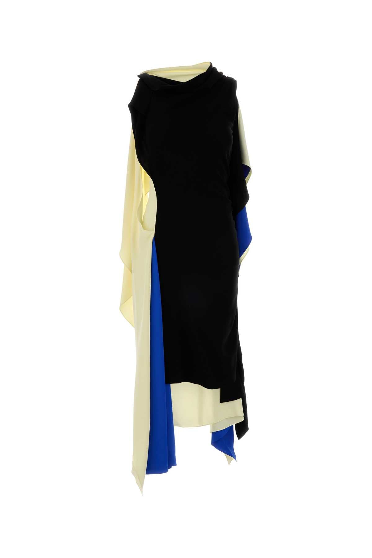 Colorblock Viscose Dress — Black