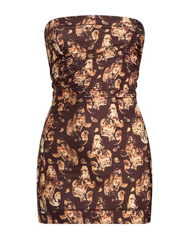 Woman Mini dress Dark brown Size M Polyester, Elastane