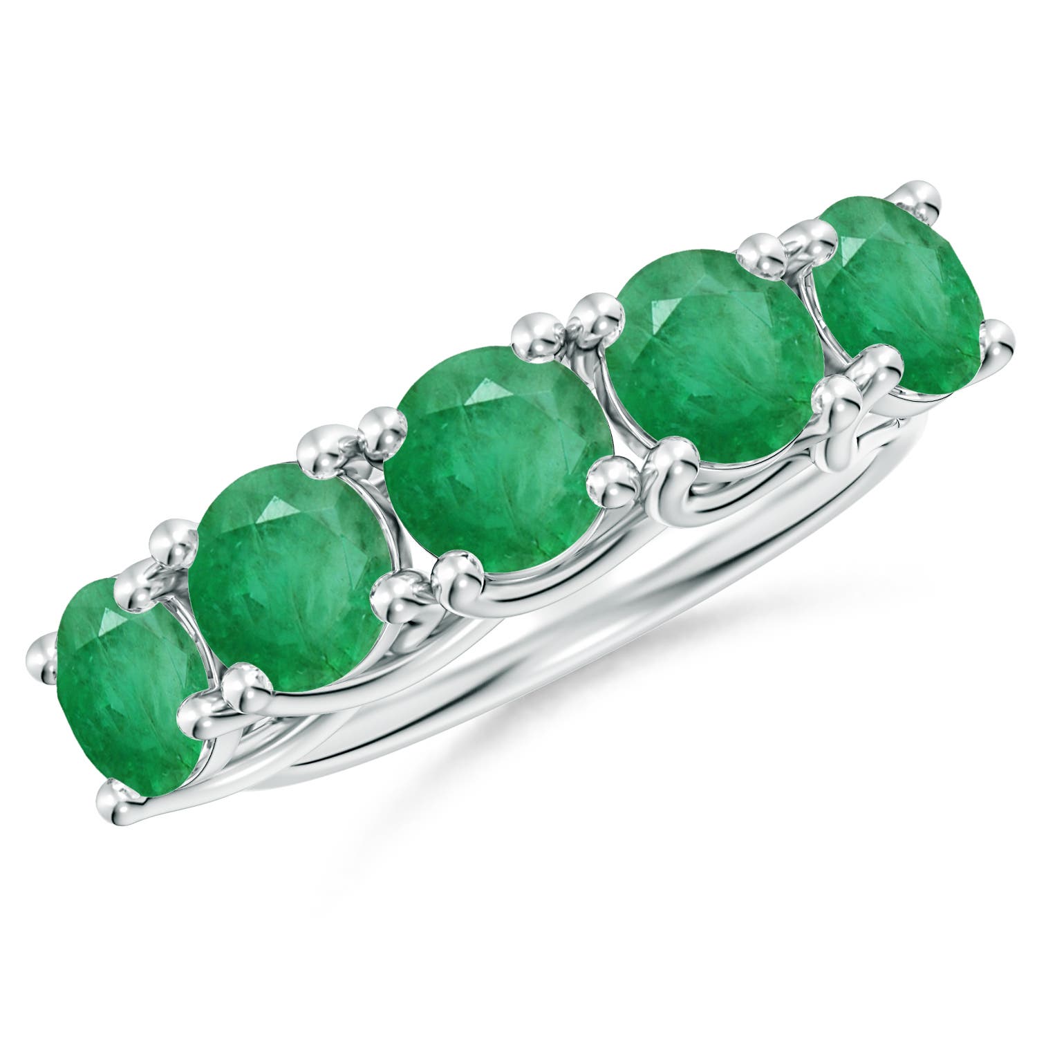 Angara 2.75 Carats Half Eternity Five Stone Emerald Wedding Band in 14K White Gold