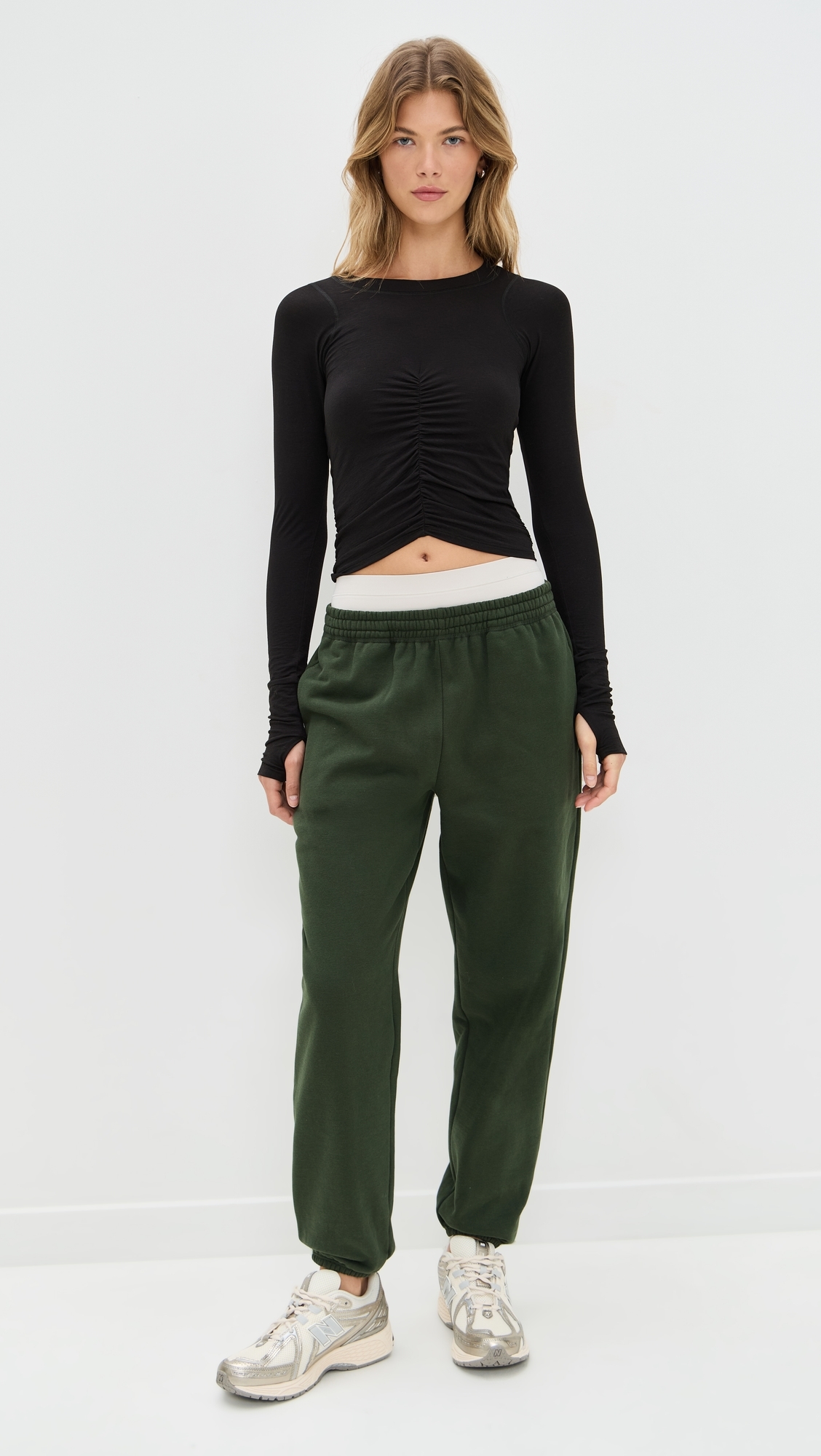 Tempo Ruched Long Sleeve Top Black