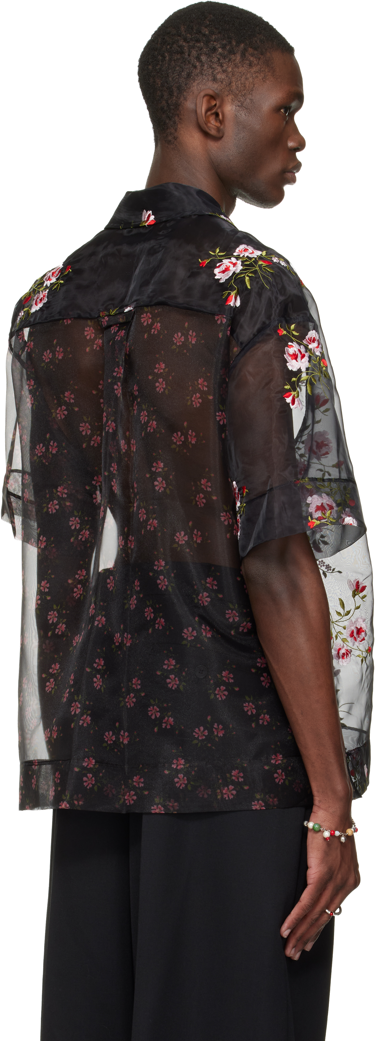 Black Sheer Patchwork Boxy Shirt