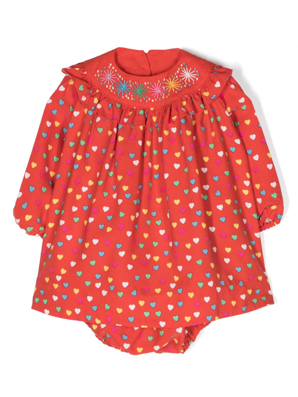 Heart-print ruffle-trim dress - Red