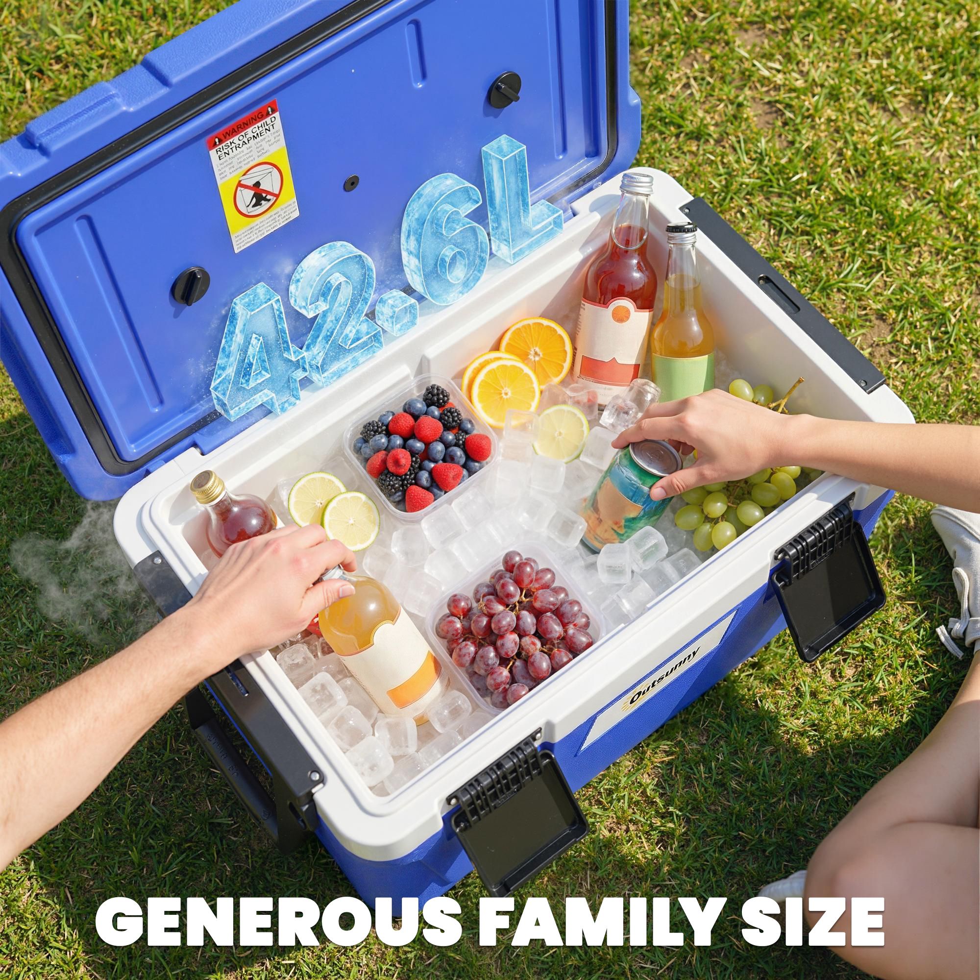 Outsunny 42.6L Insulated Cool Box, Portable Ice Cooler With Handle In Dark Blue