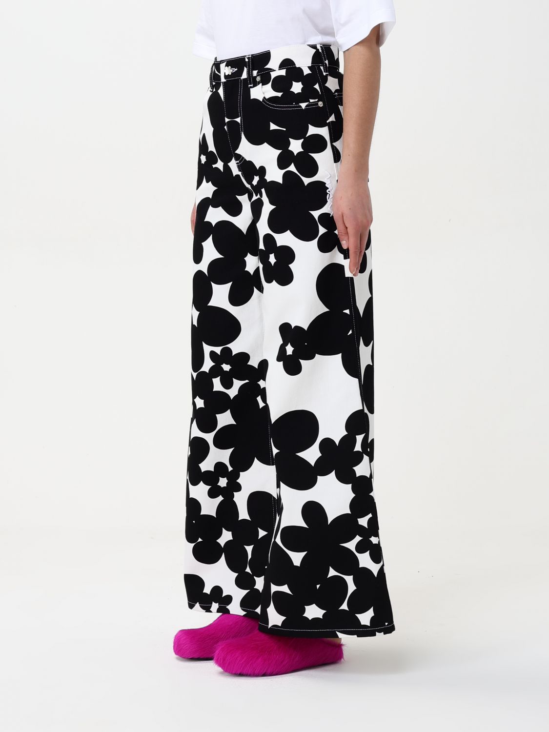 Floral-print flared trousers - Black
