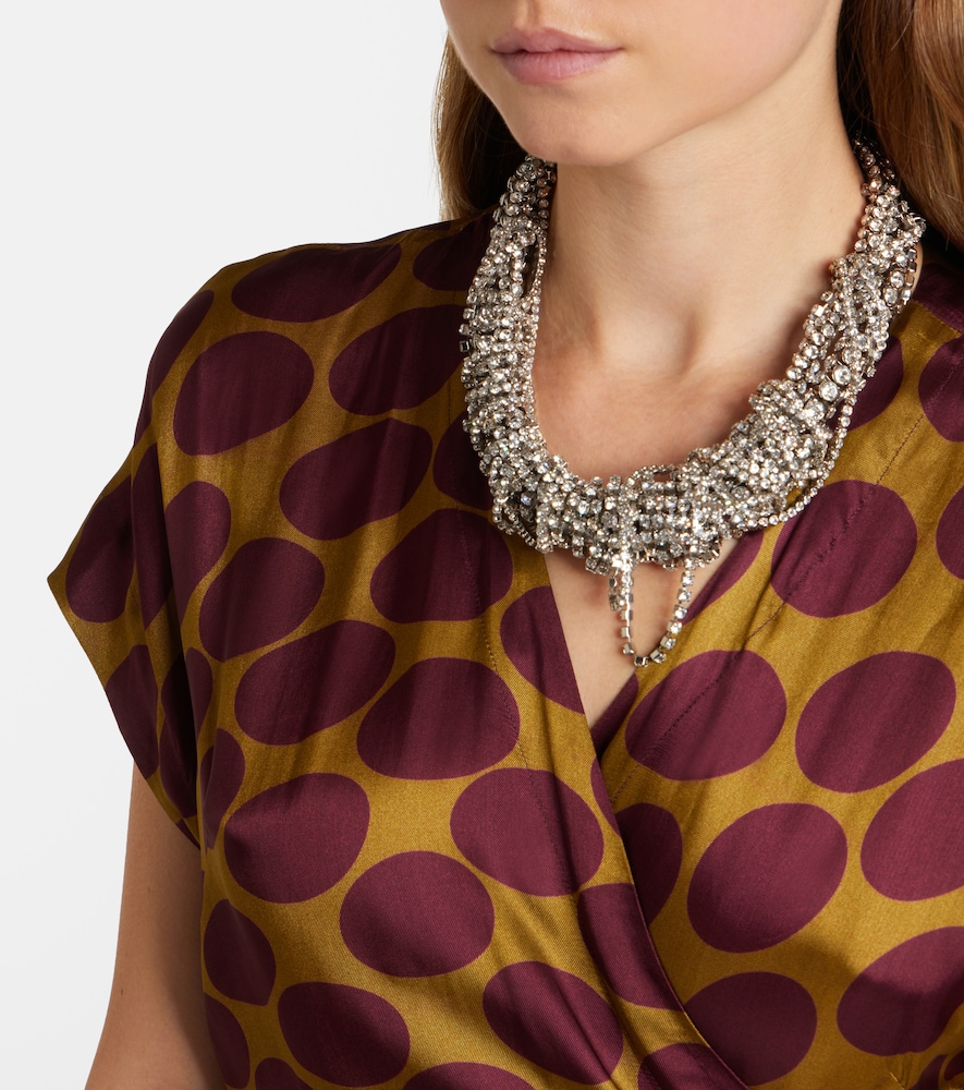 Polka-dot satin wrap dress