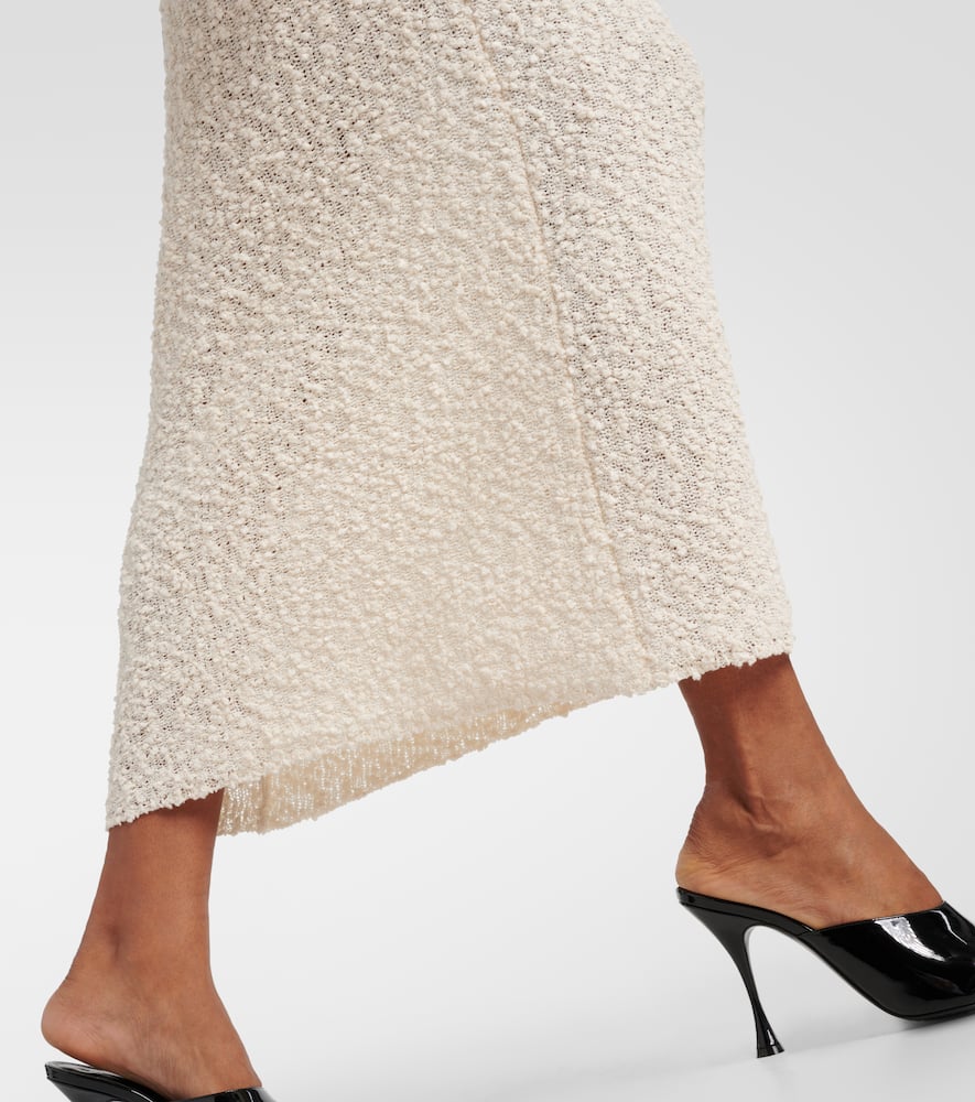 Halterneck cotton-blend bouclé midi dress
