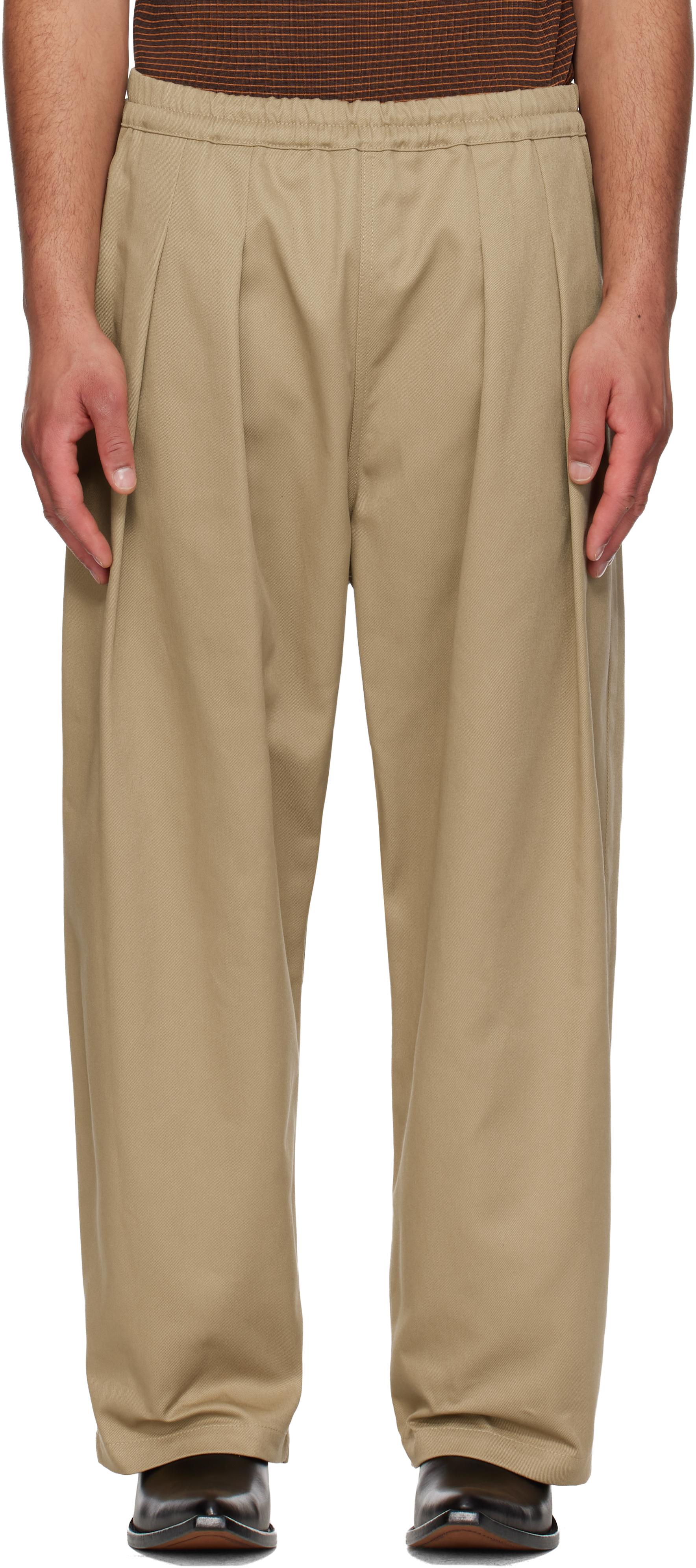 Beige Dropped-Rise Trousers