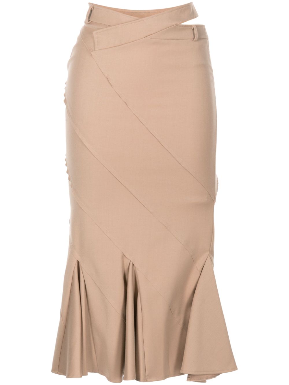 Flared-hem flannel midi skirt - Brown