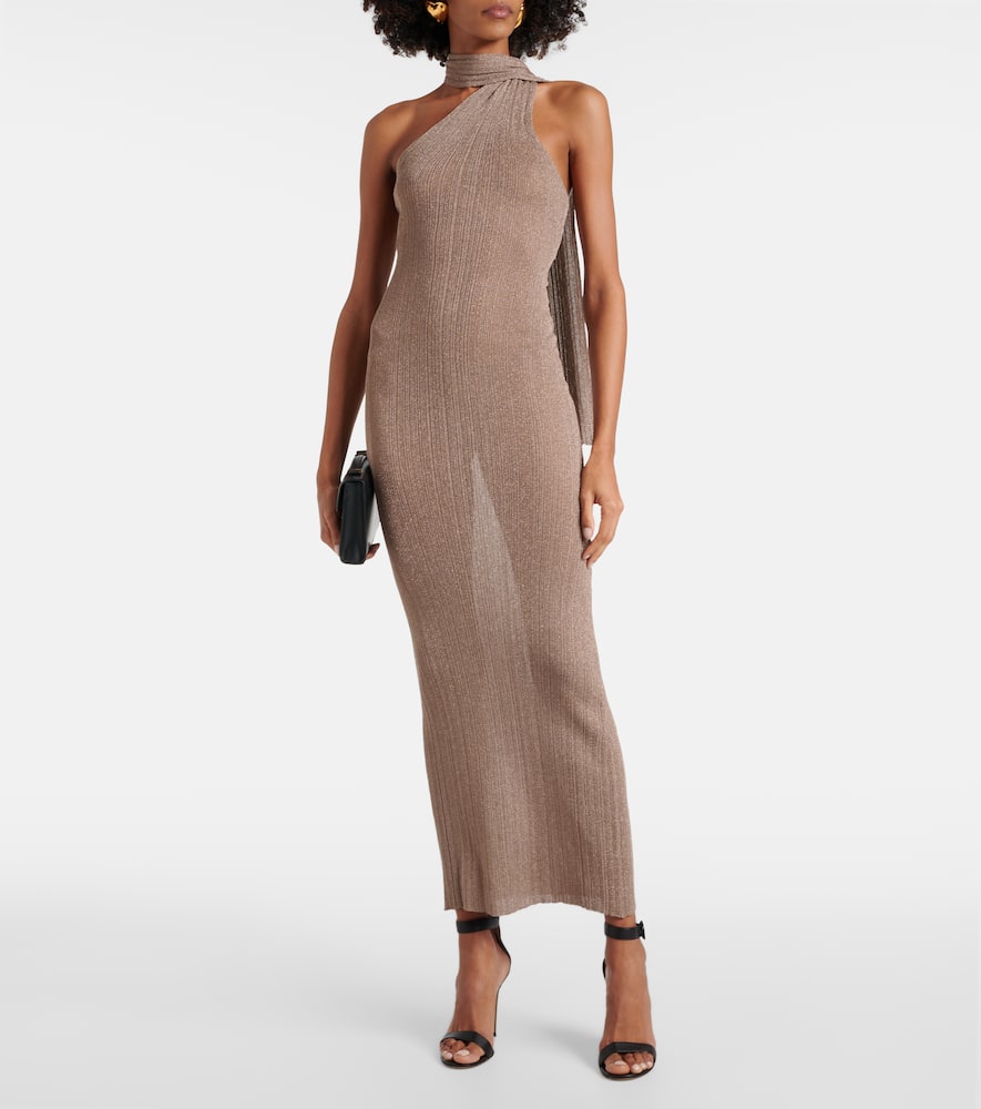 Aya Muse Scarf-detail lamé maxi dress