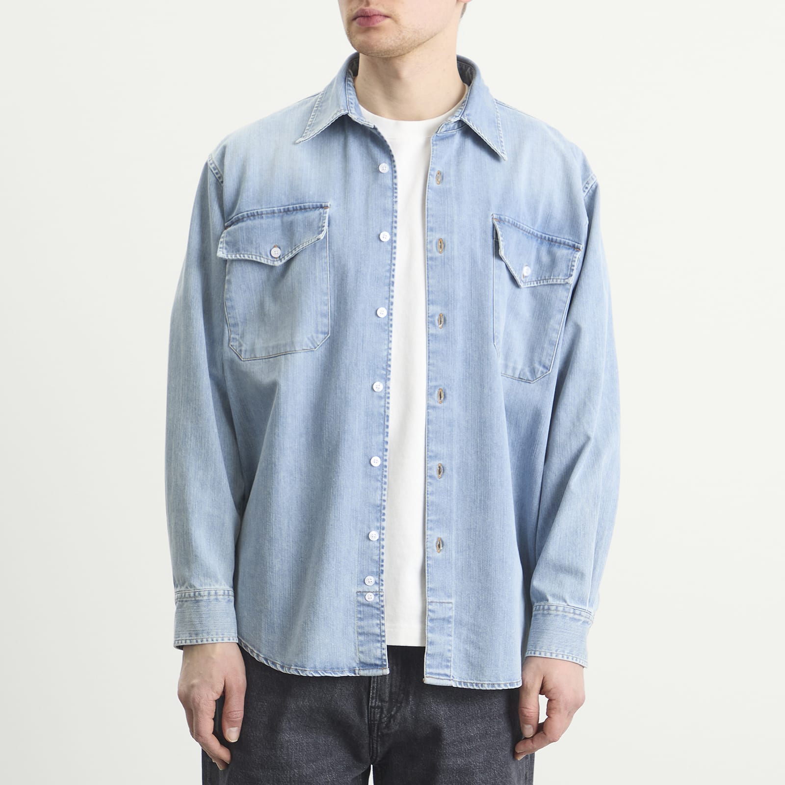 Men's Washed Denim Utility Hugo Shirt in Bruce Wash