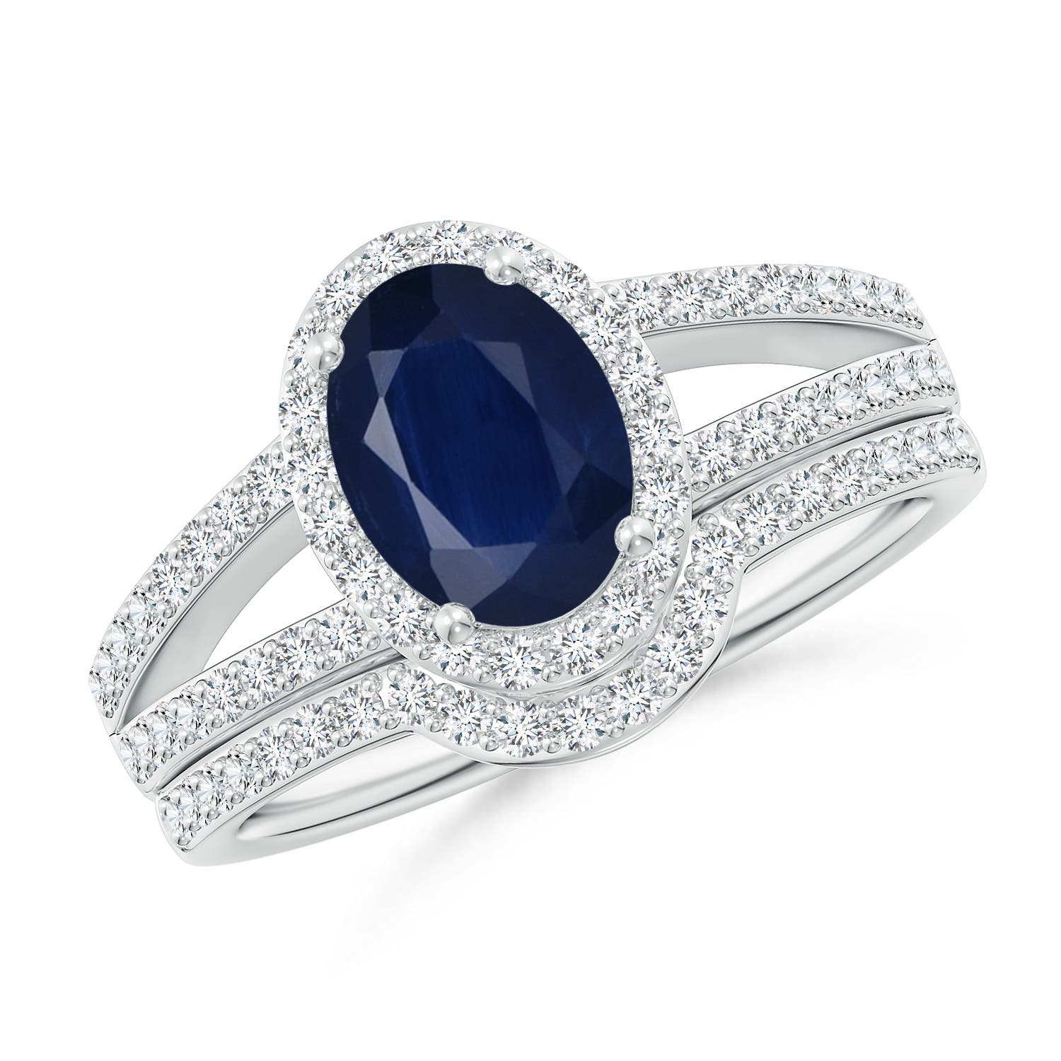 Angara 1.55 Carats Sapphire and Diamond Split Shank Bridal Set in Platinum