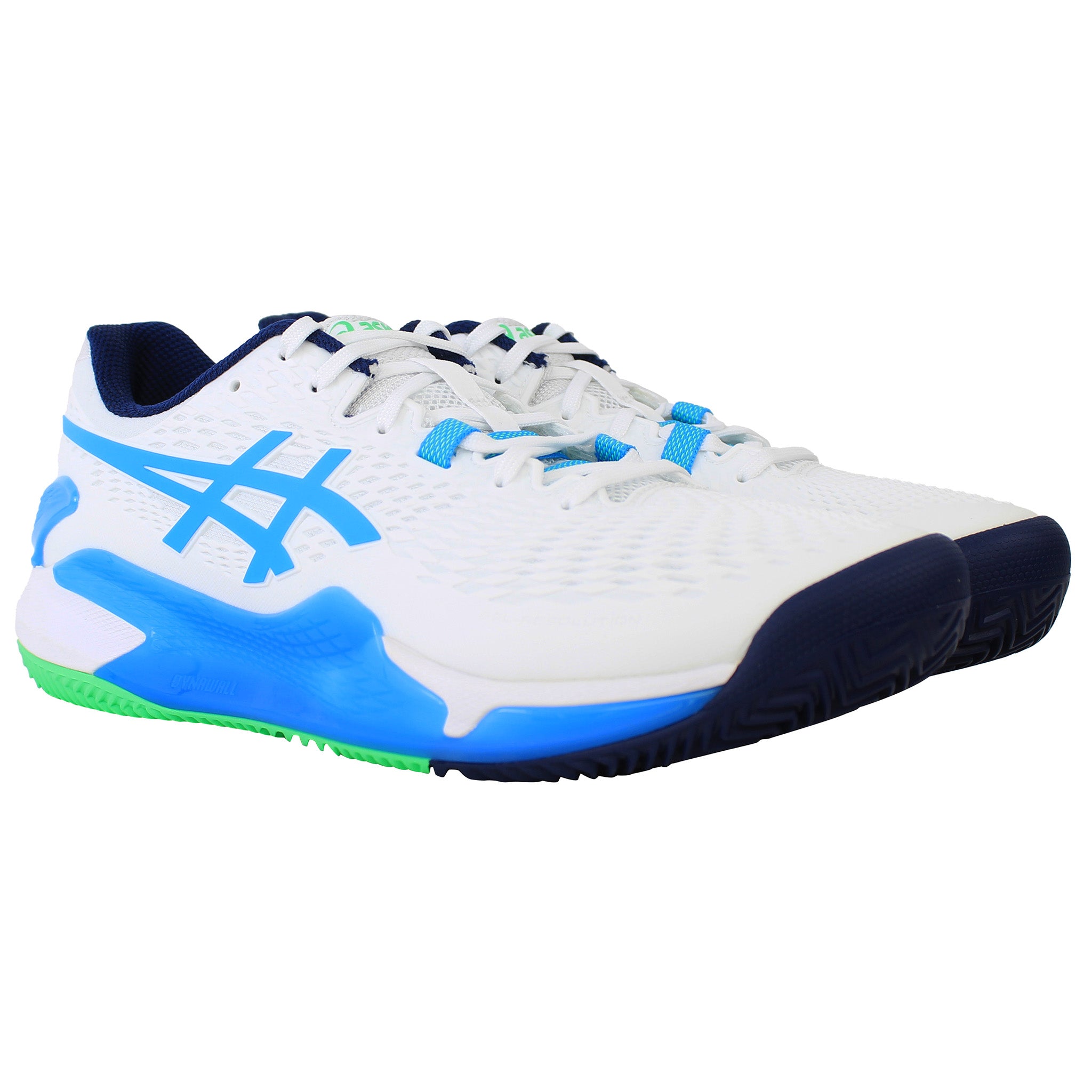 Asics Gel-Resolution 9 Clay Mens White Tennis Shoes - Blue & White