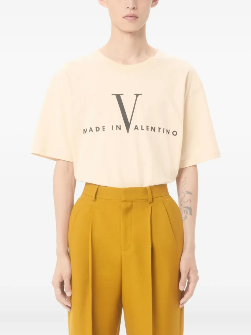 Valentino Cotton T-Shirt With Made In Valentino Print