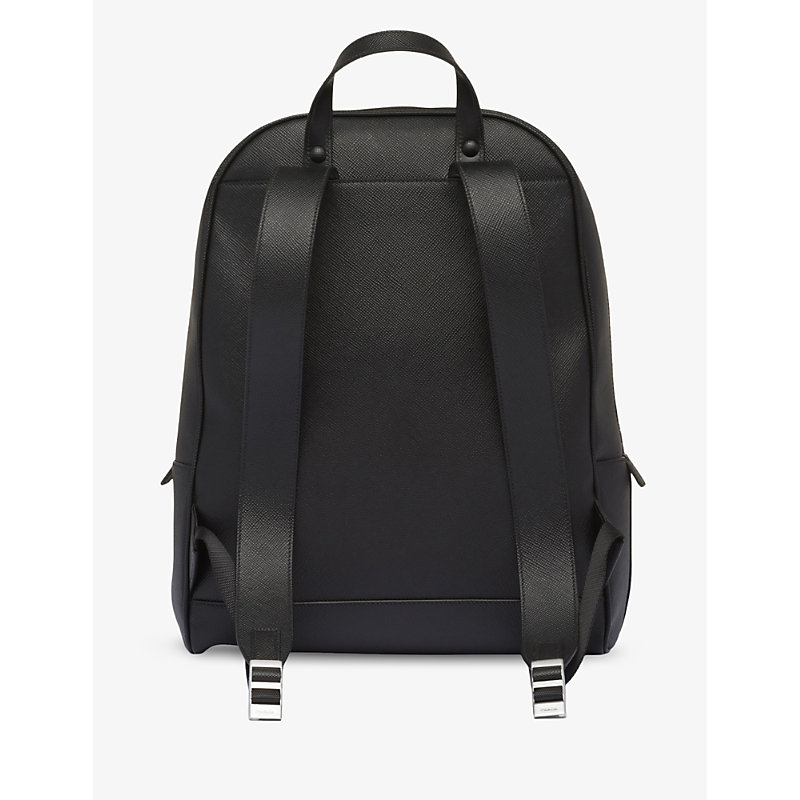 Mens Black Logo-plaque Saffiano-leather Backpack 
