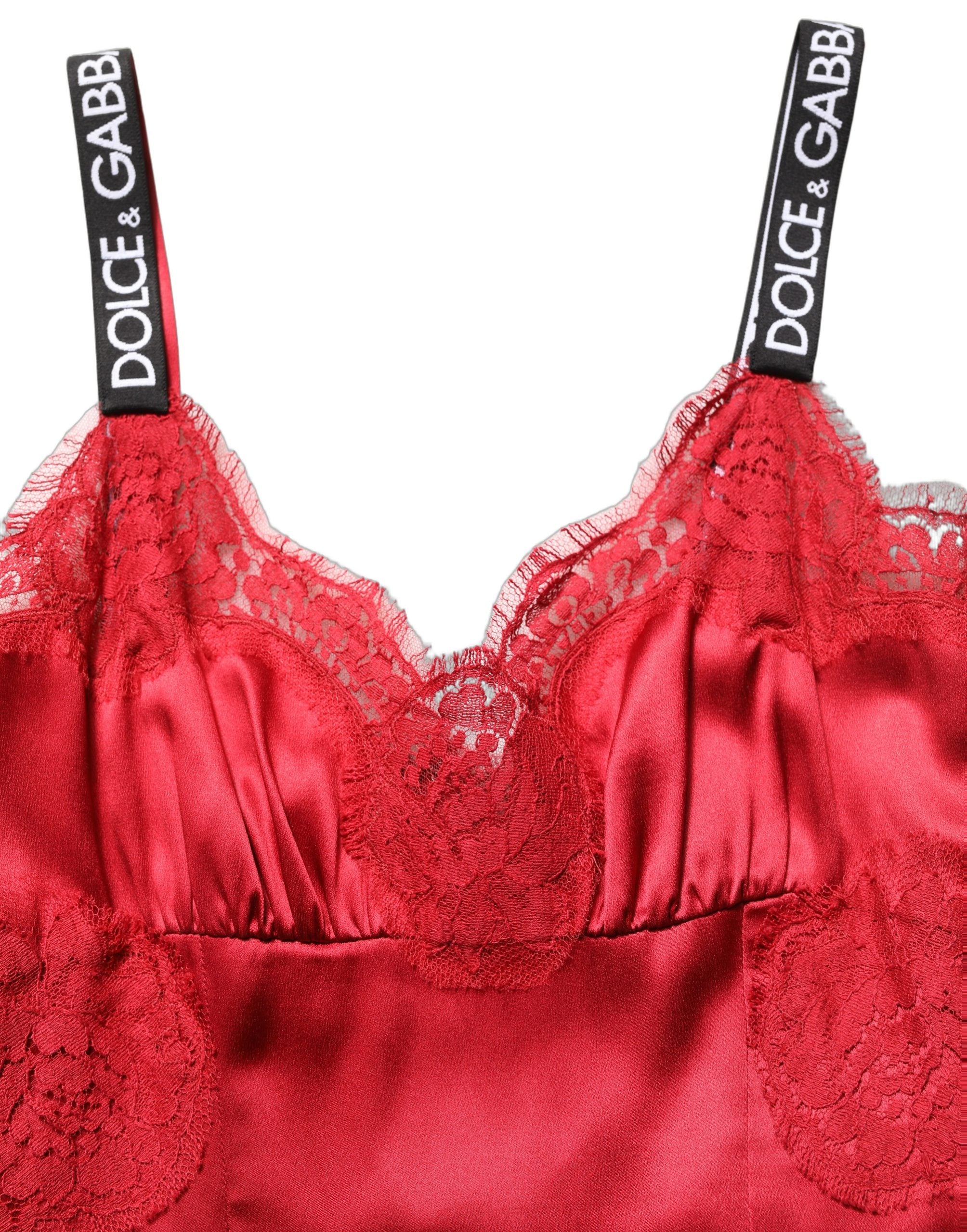Lace-Trimmed Silk Dress — Red