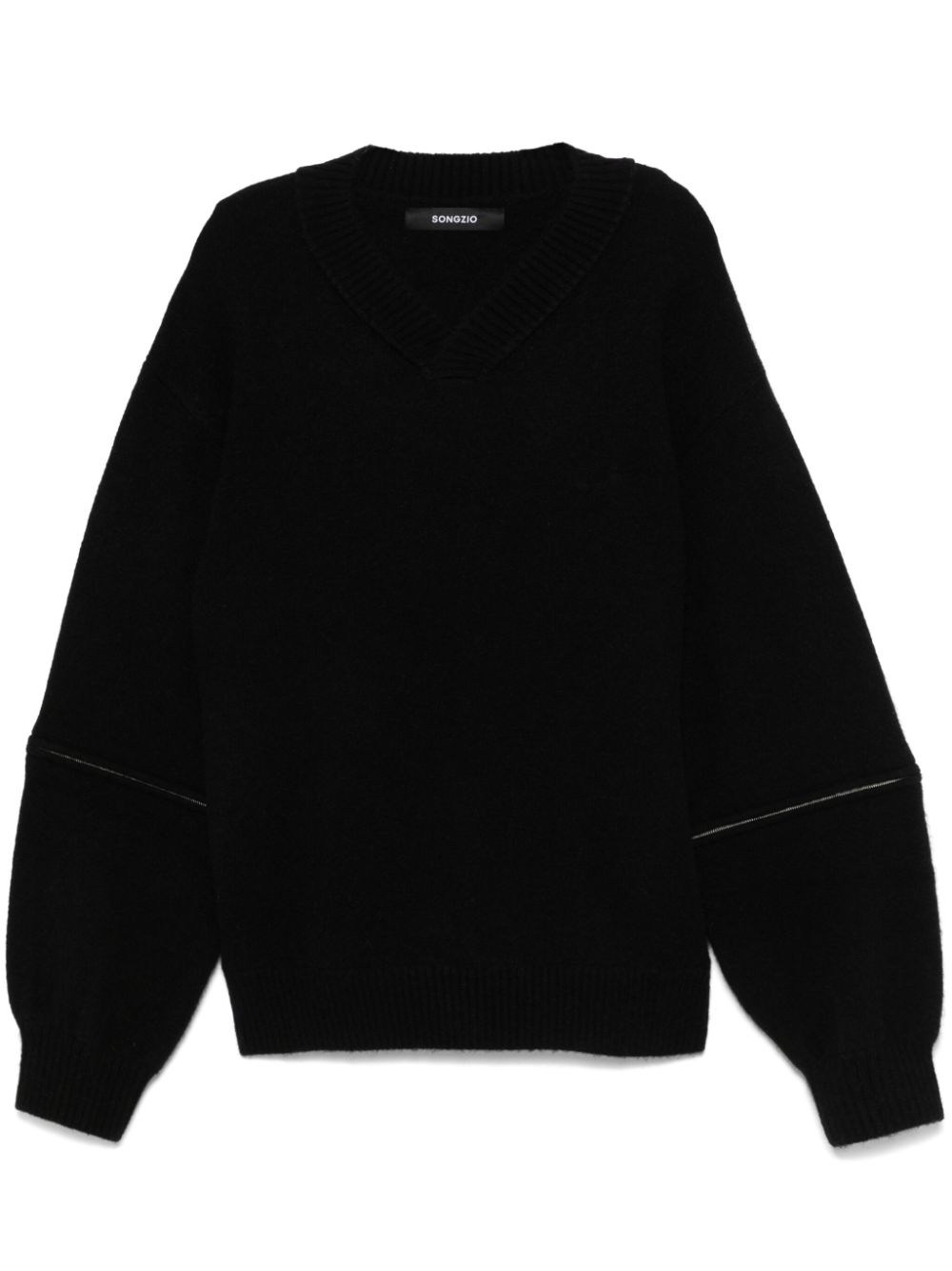 Ribbed V-neck sweater - Black