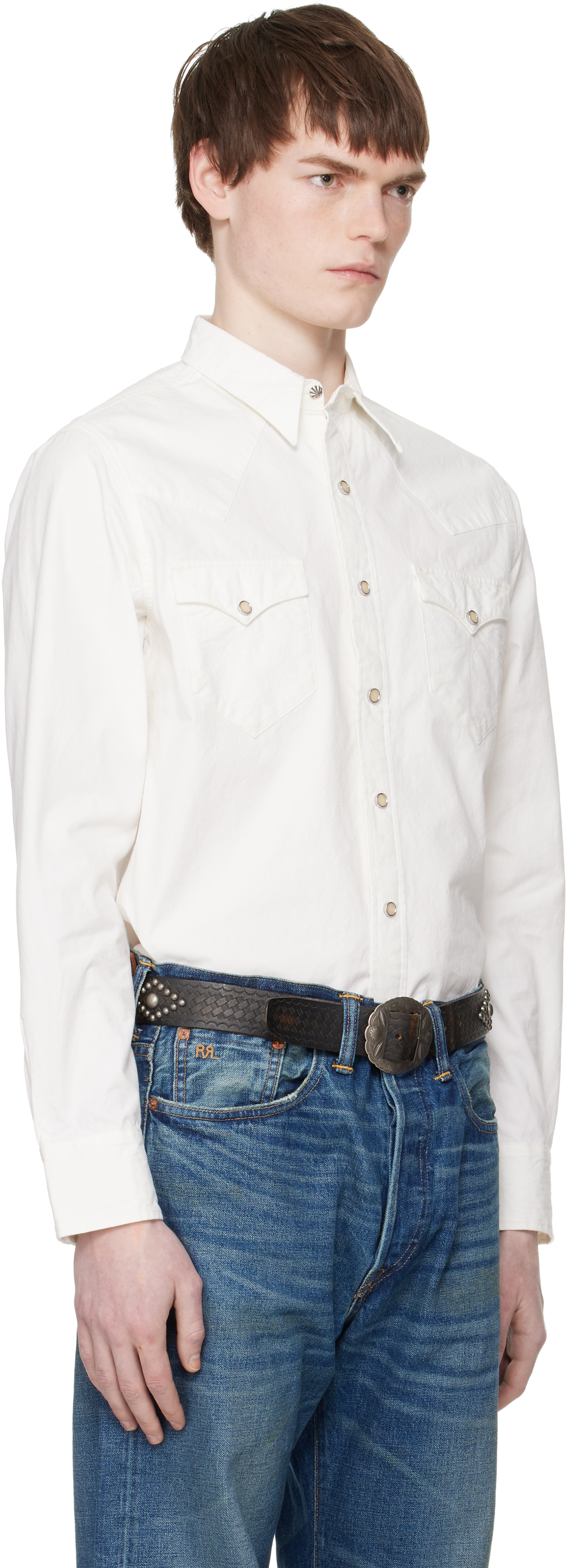 White Slim Fit Poplin Western Shirt