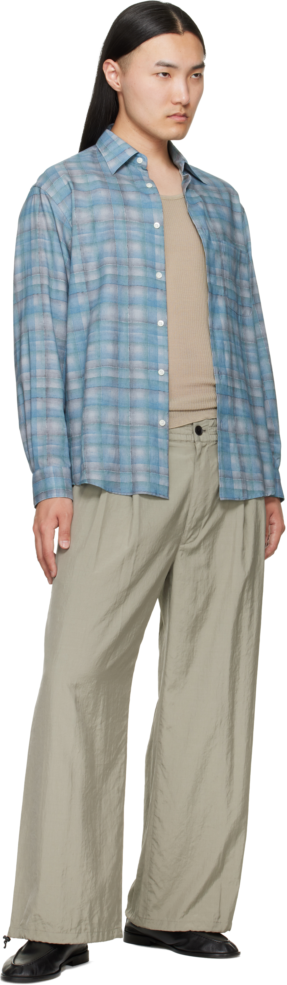 Taupe Silk Nylon 2Pleated Easy Trousers