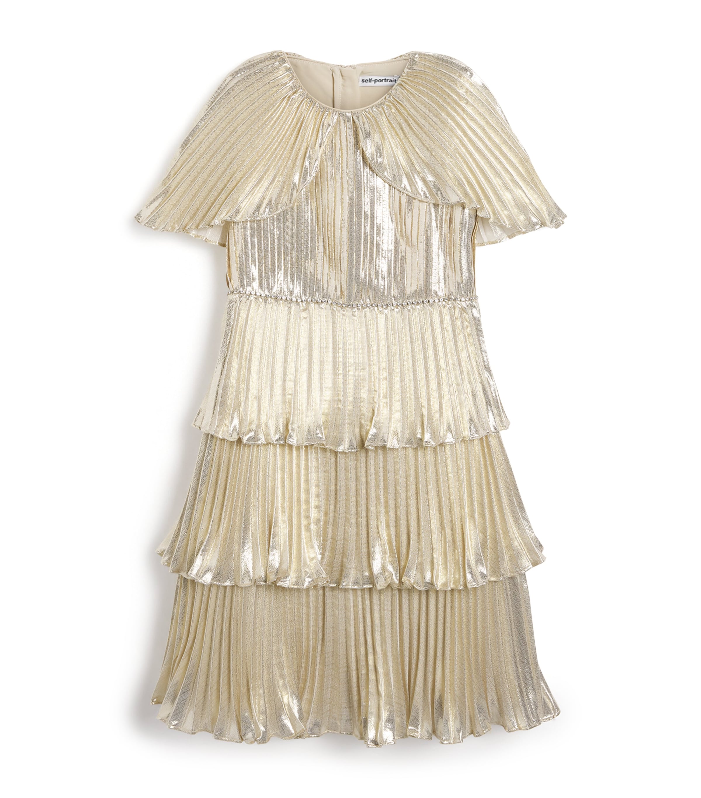 Metallic Tiered Cape Dress