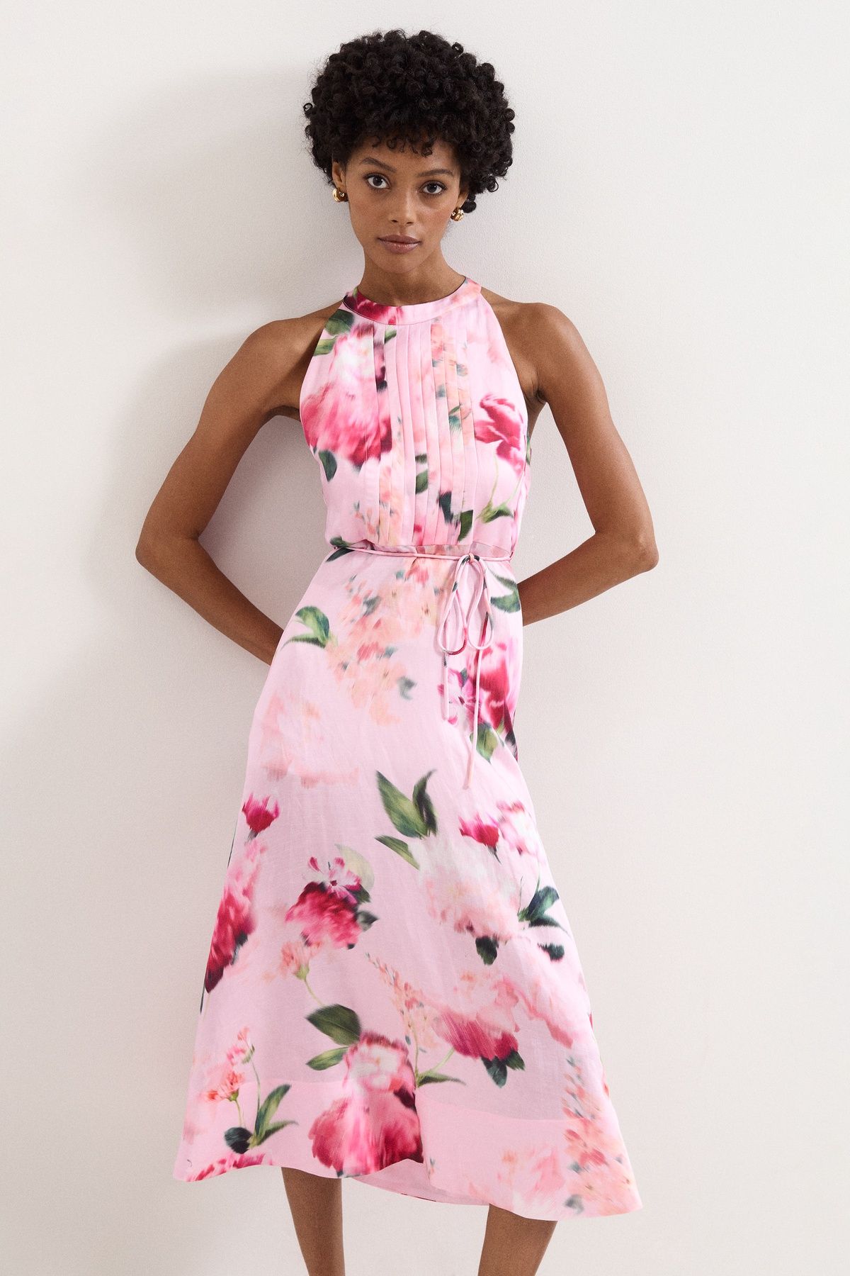 Phase Eight Women's Petite Bethany Halter Neck A-Line Dress in Light Pink