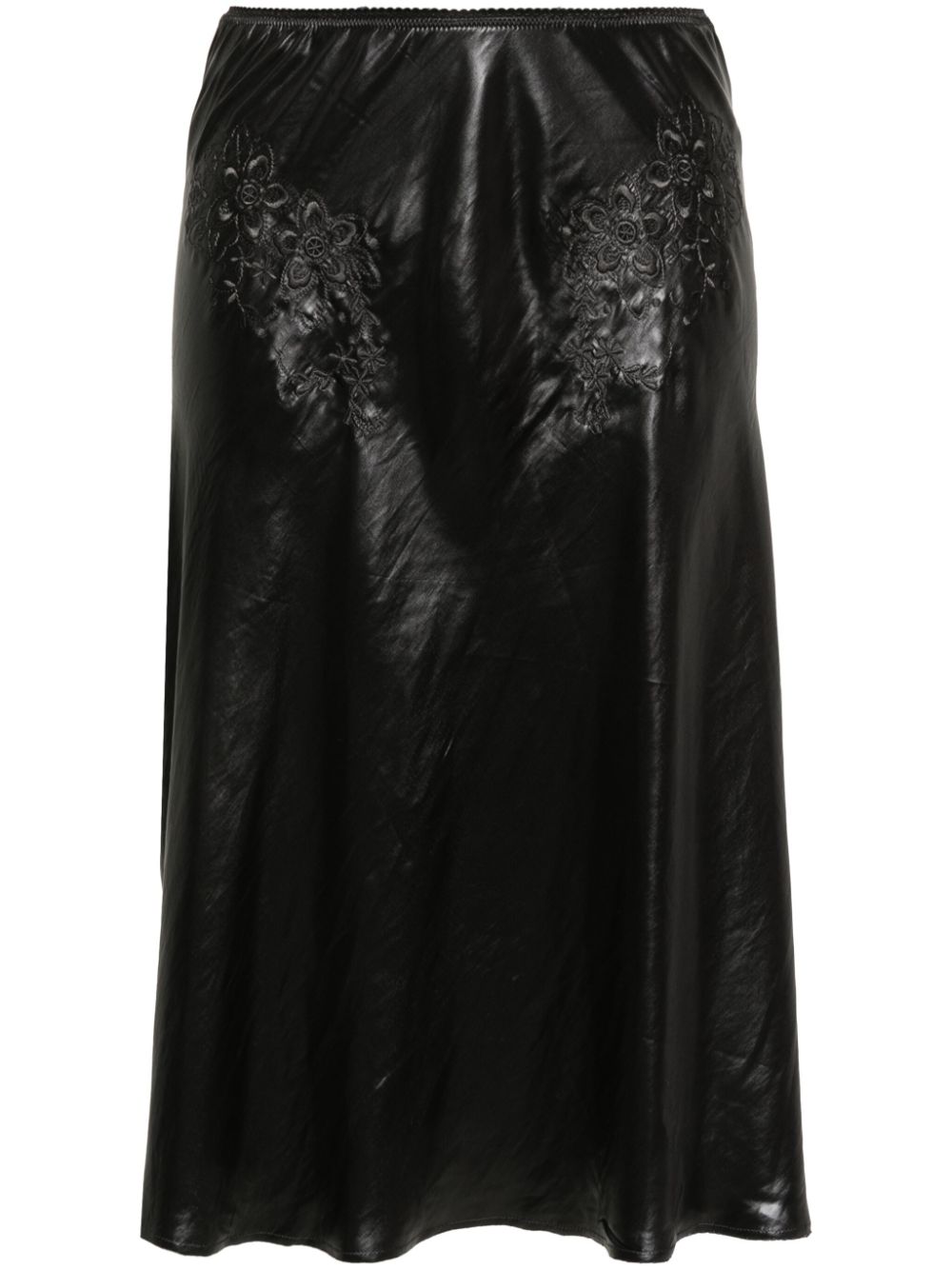 Floral-embroidery mid-rise skirt - Black