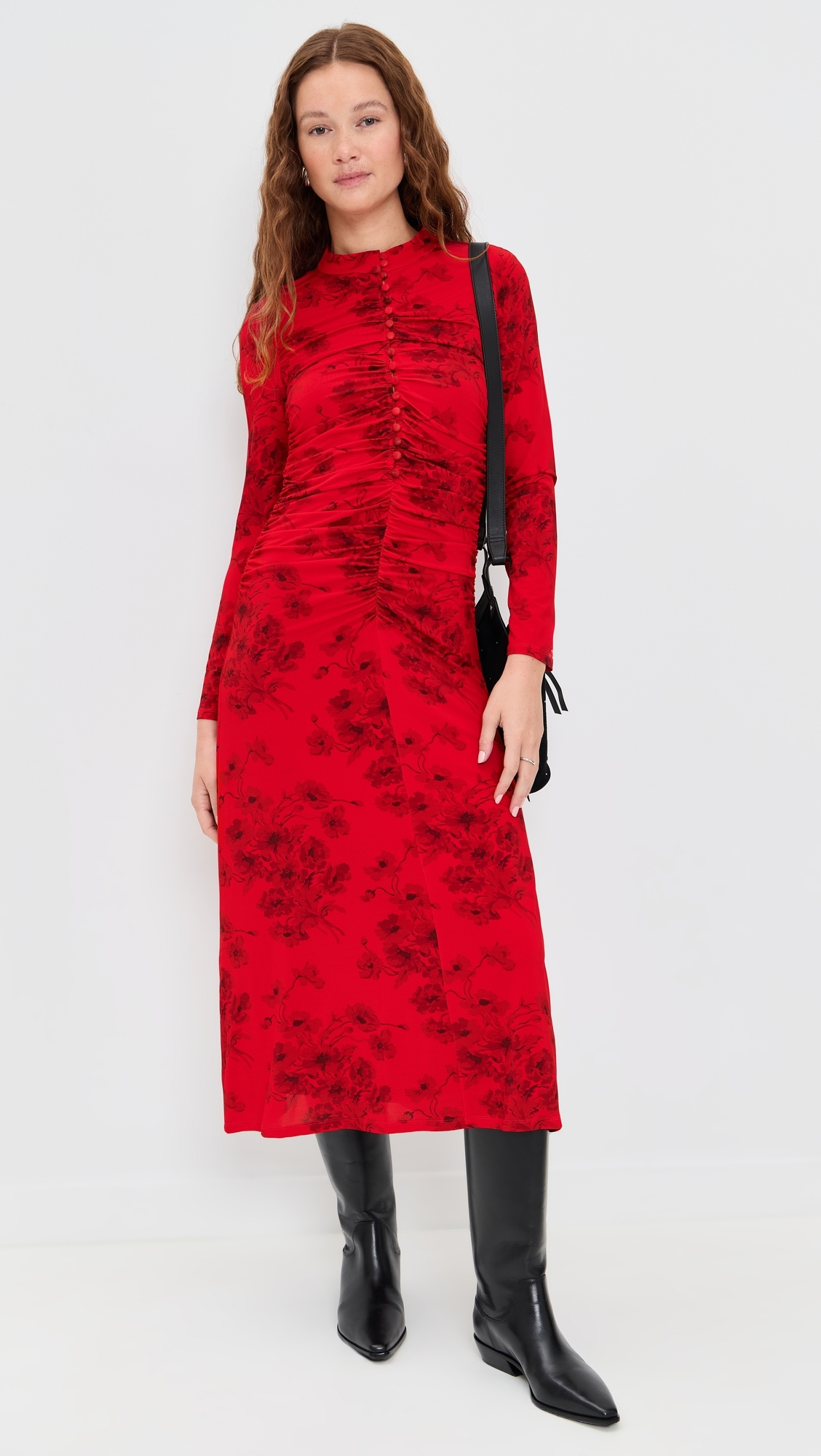 Cornelia Print Long Sleeve Midi Dress Red