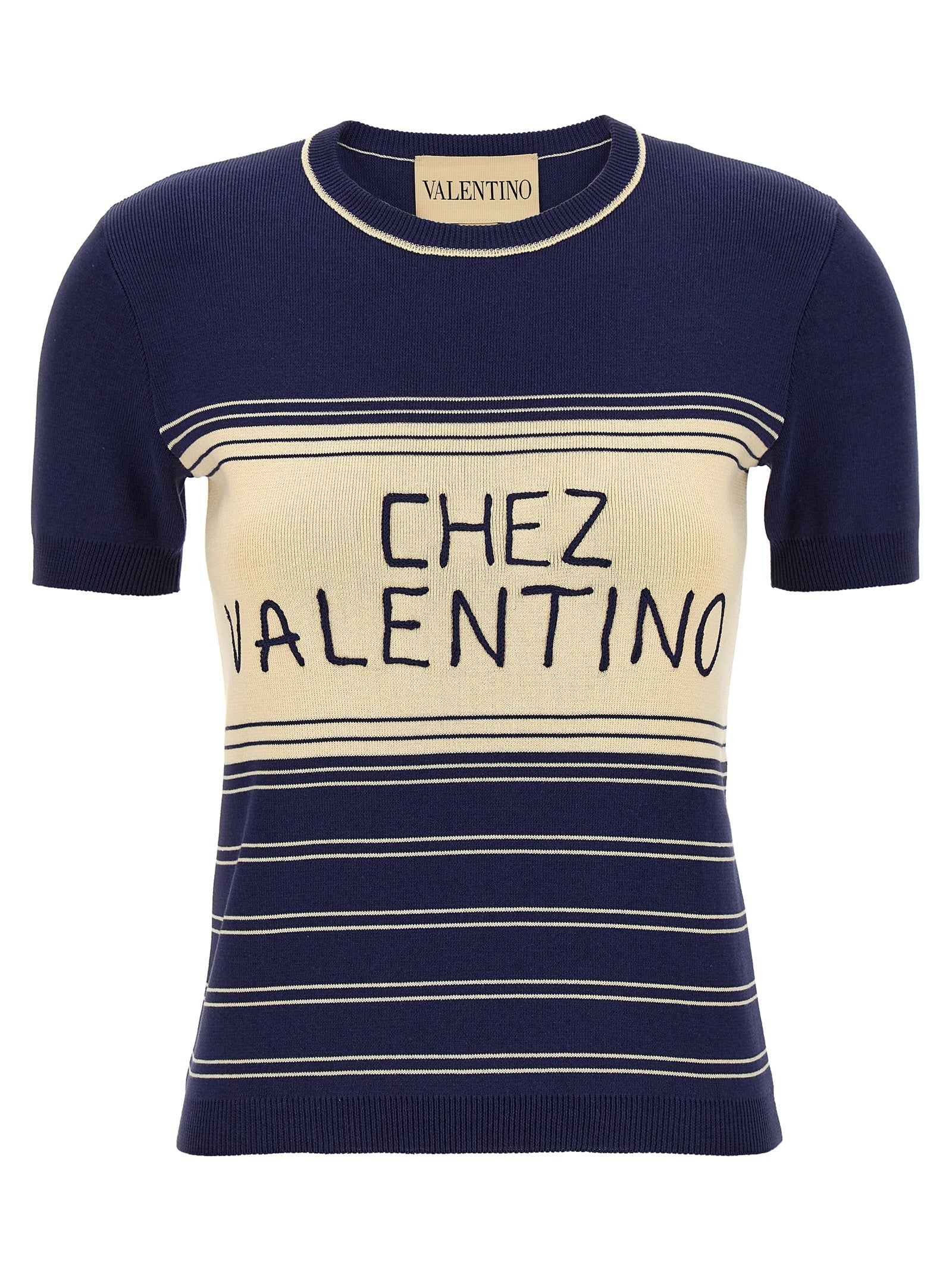 Logo-Embroidered Striped Cotton T-shirt — Navy