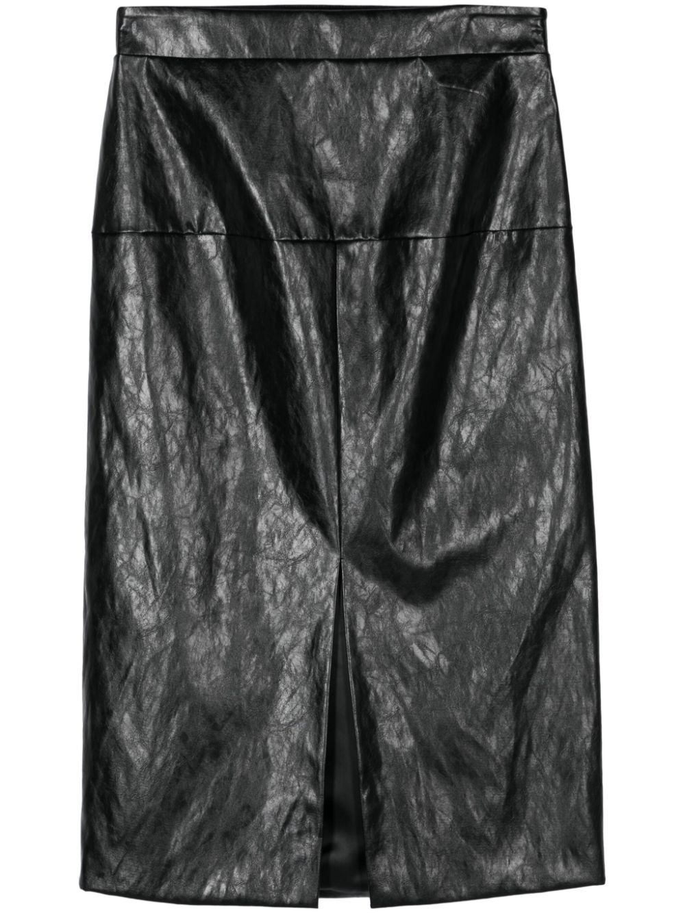 Faux-leather midi skirt - Black