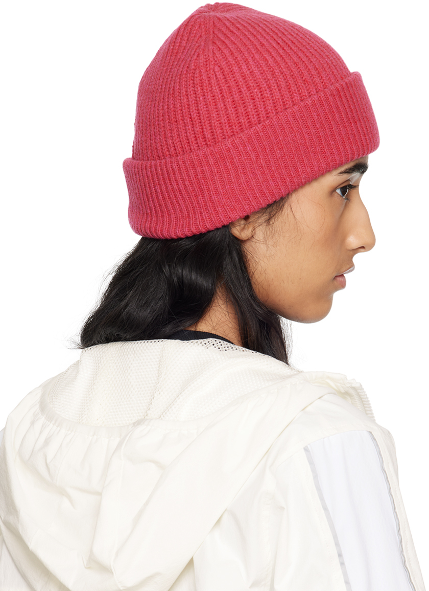 GANNI Pink Fitted Wool Rib Knit Beanie