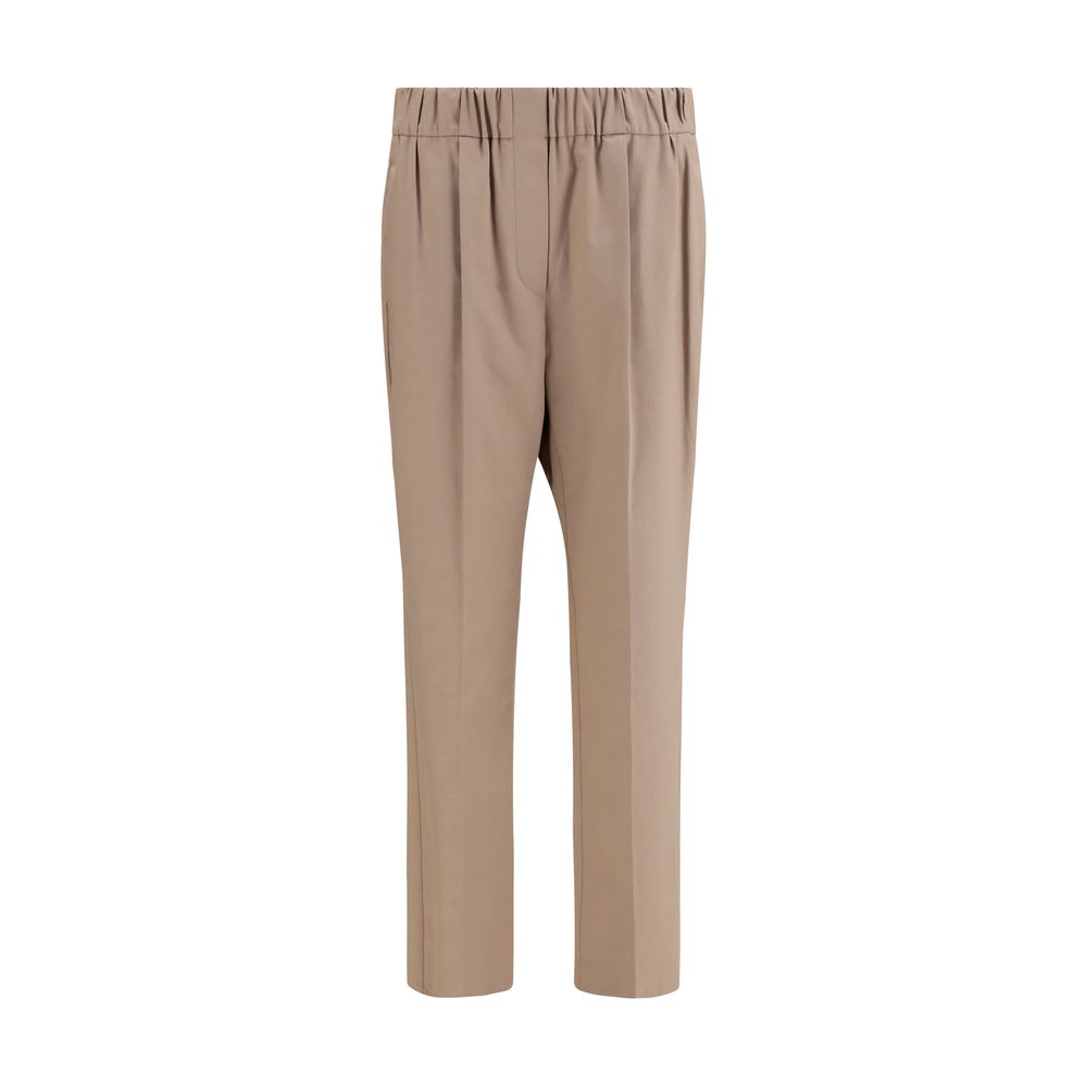 Cotton Straight-Leg Trousers — Beige