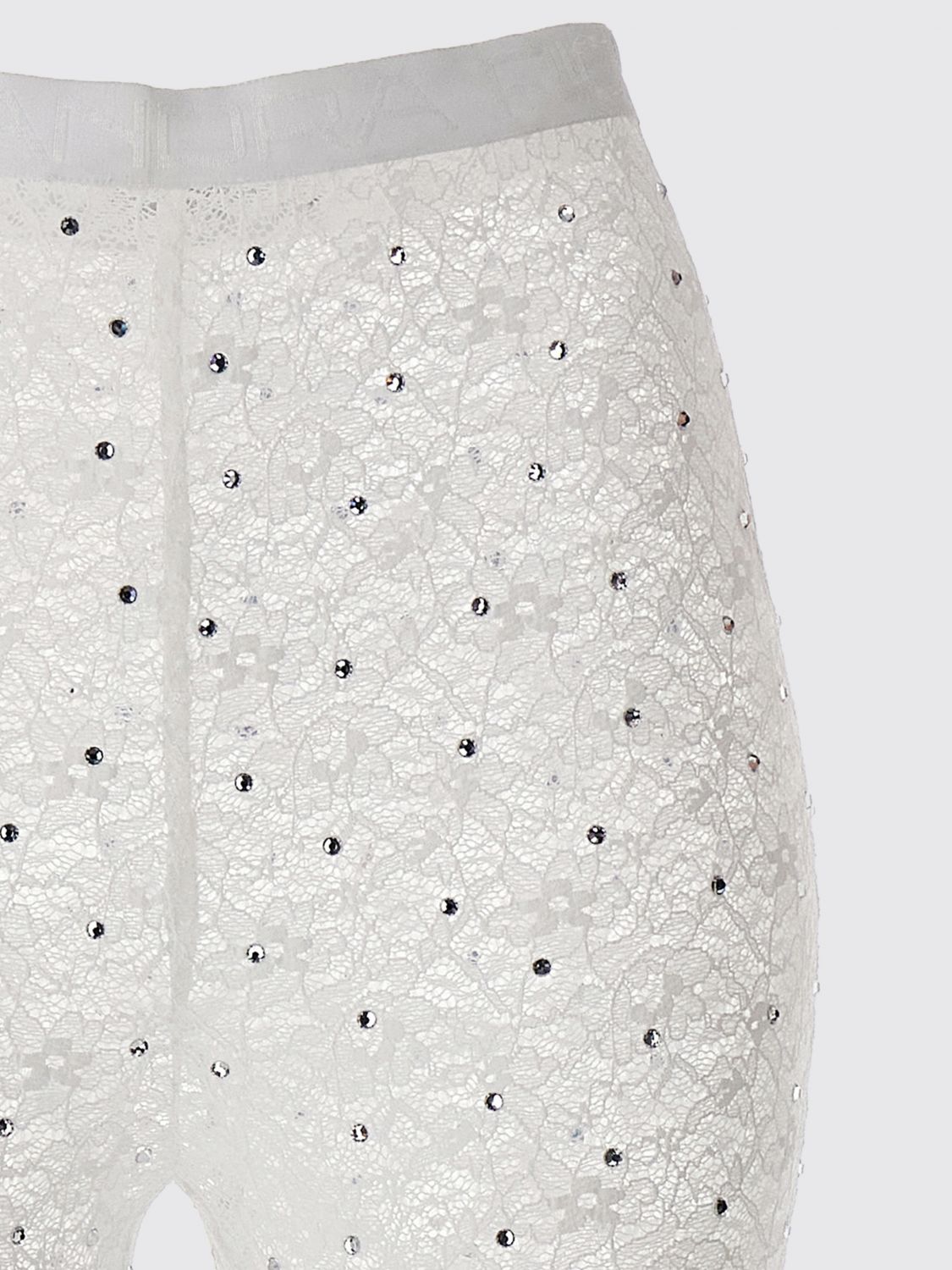 Floral-lace semi-sheer leggings - White