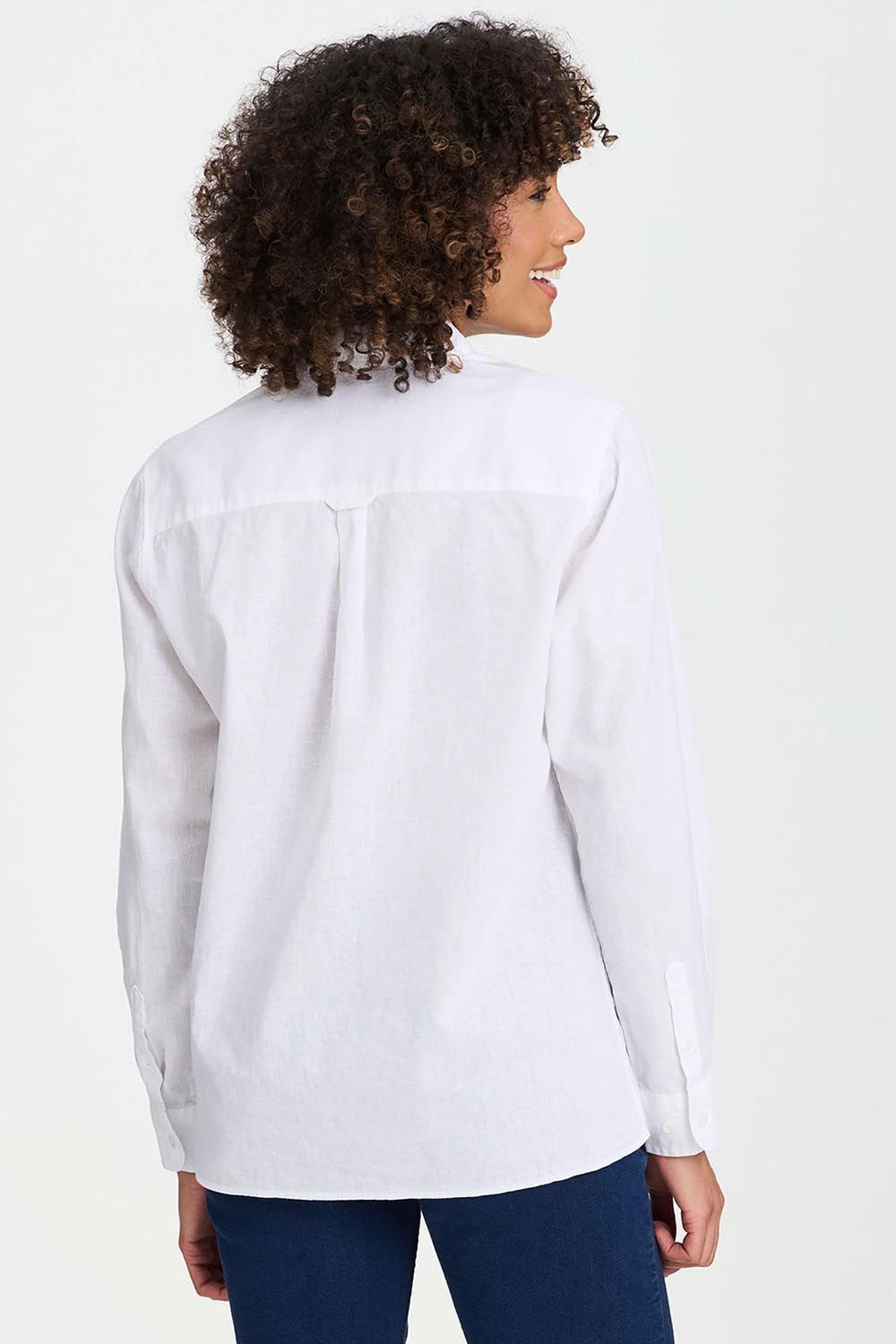 Cotton Traders Women's Long Sleeve Linen Blend Shirt in White
