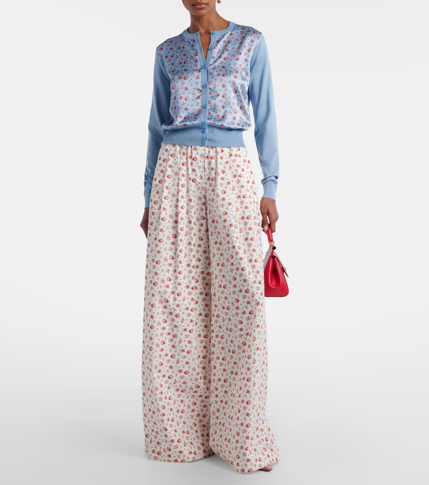 Floral cotton-blend poplin wide-leg pants