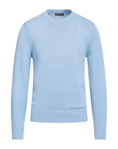 Man Sweater Light blue Size 40 Cotton