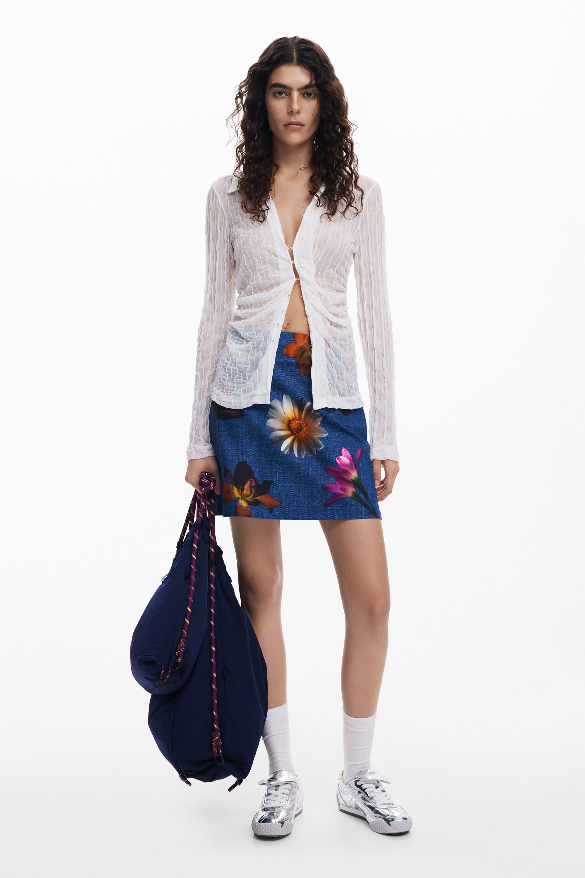 Fitted floral mini skirt