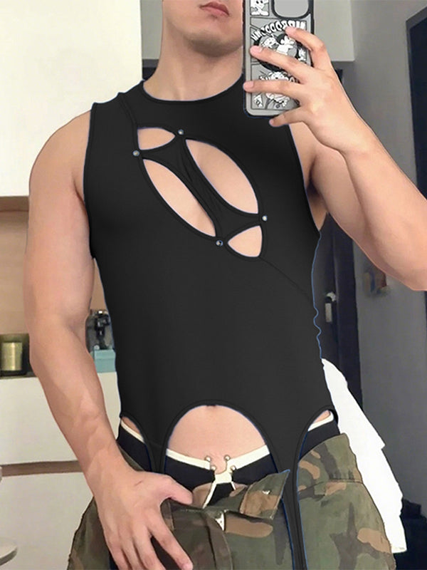 Men's Solid Color Irregular Cut Casual Tank SKUL25110 - Black / S