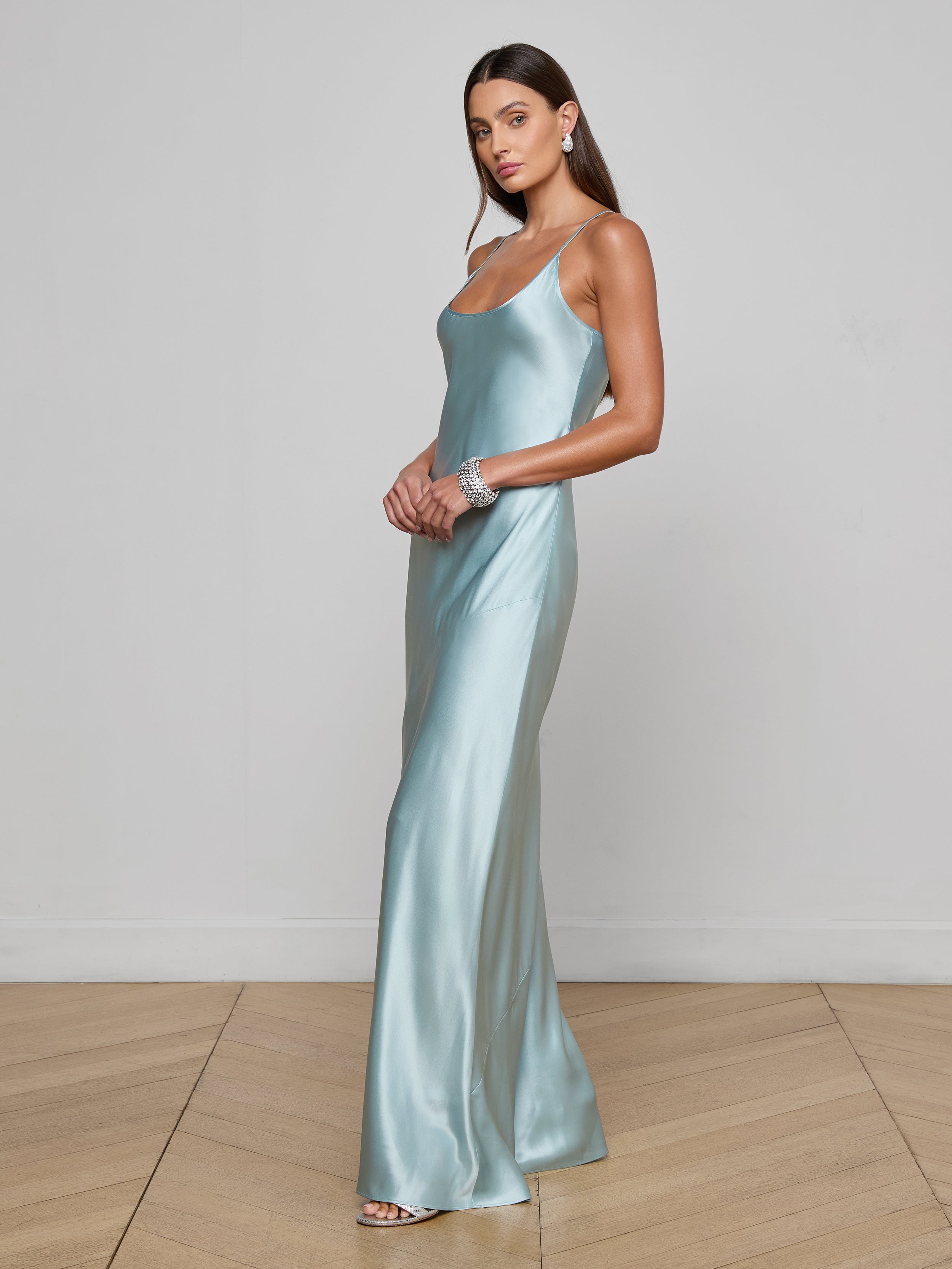 Charmaine Silk Gown In Pale Blue