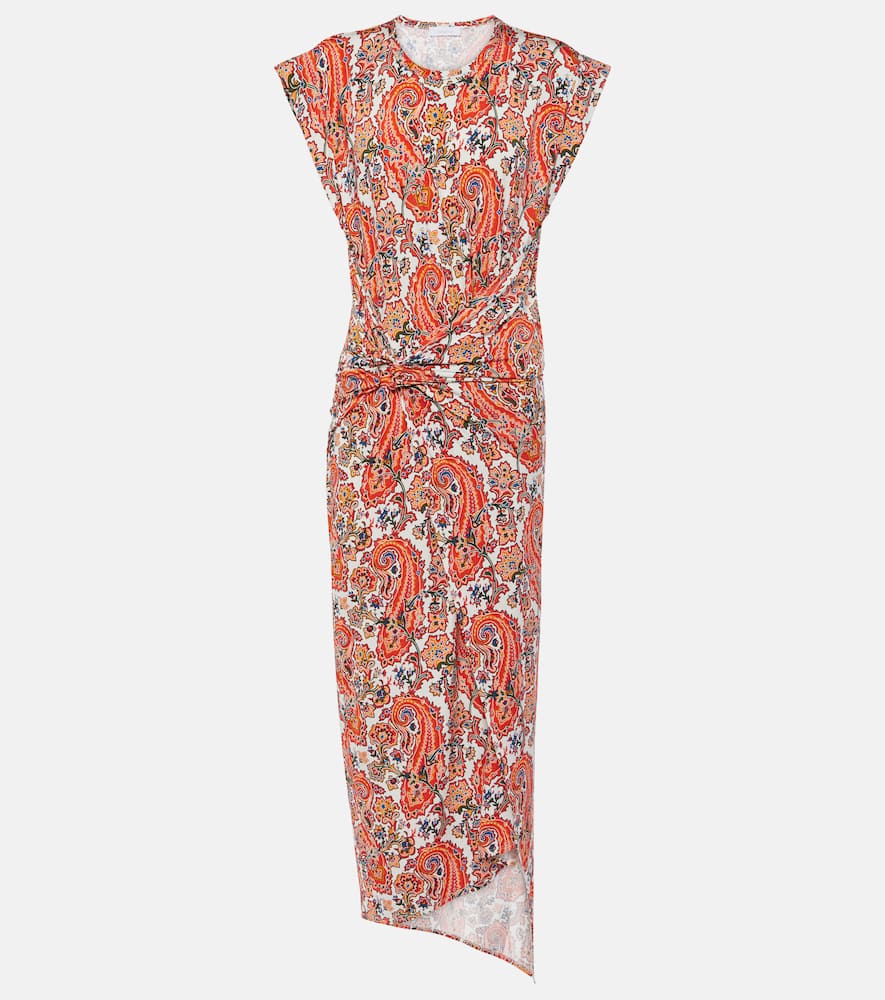 Gathered paisley jersey midi dress
