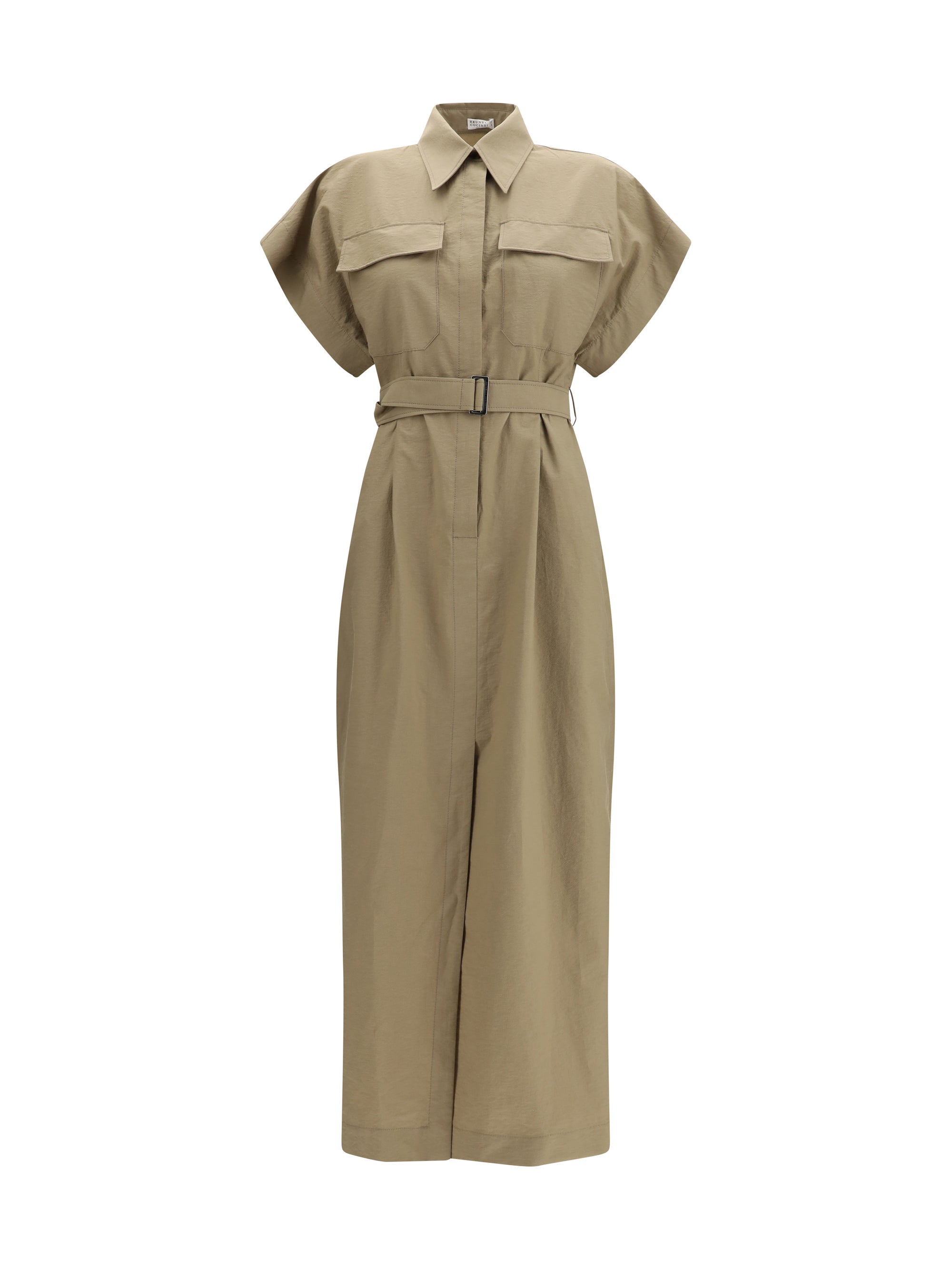 Pocket Belted Midi Dress — Brown