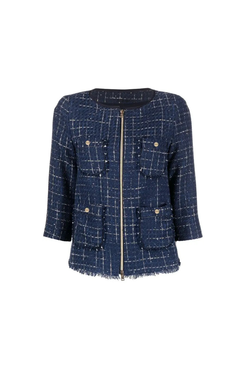 Tweed Crewneck Jacket — Navy