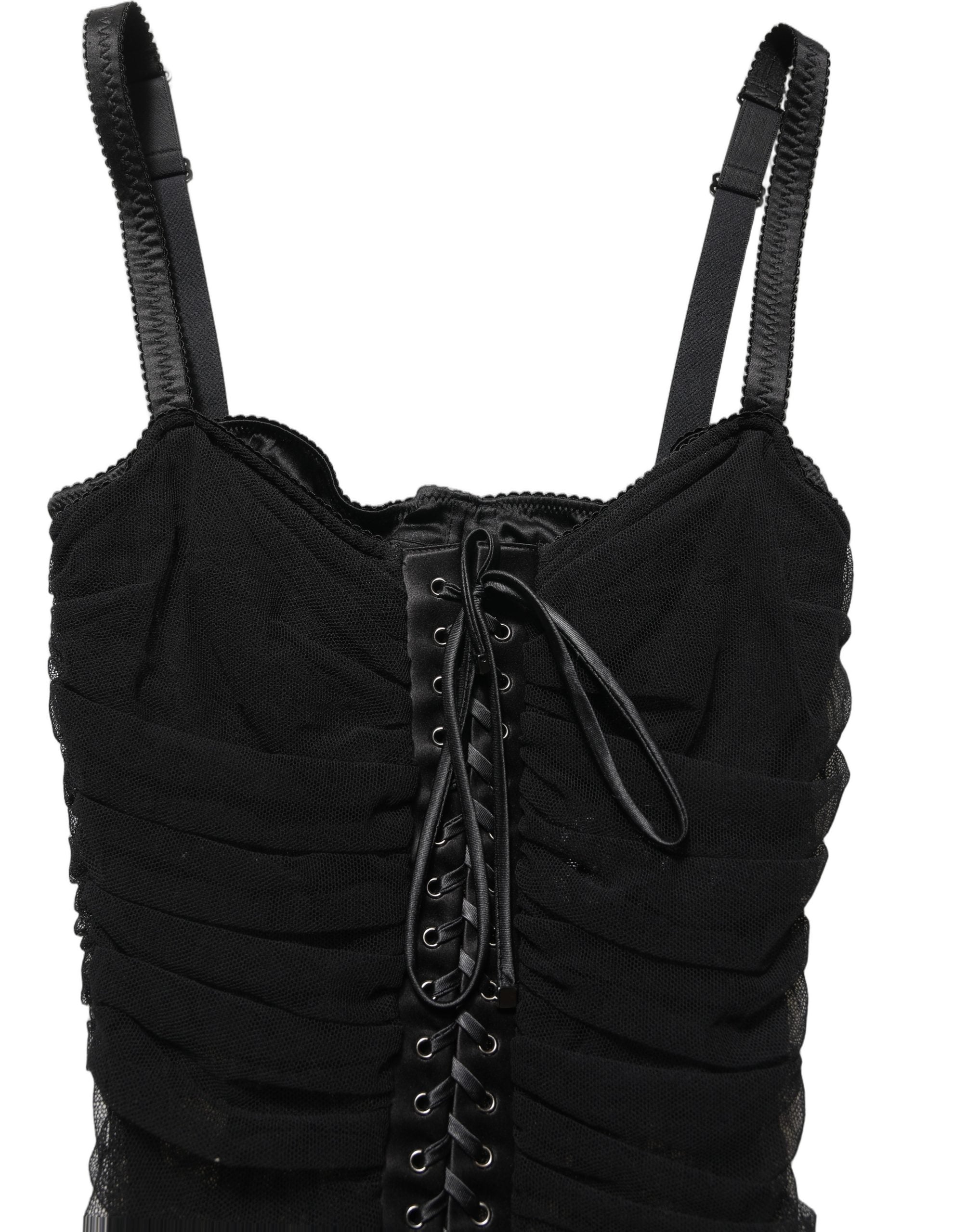 Corset-Style Lace-Up Dress — Black