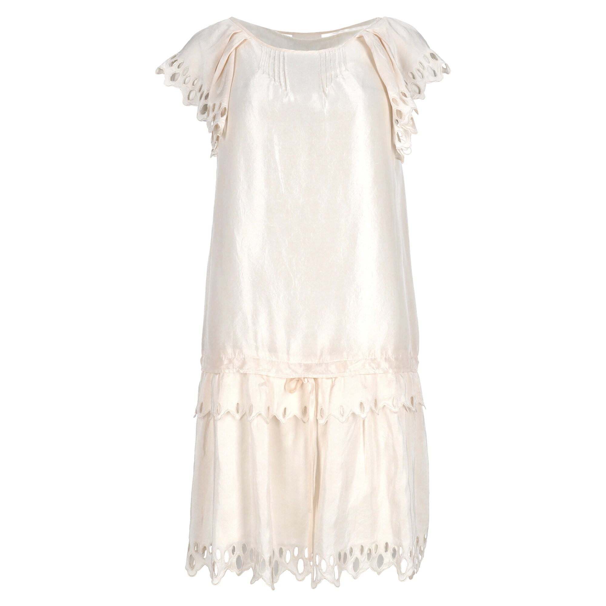 Cutout-Detailed Mini Dress in Ivory Silk