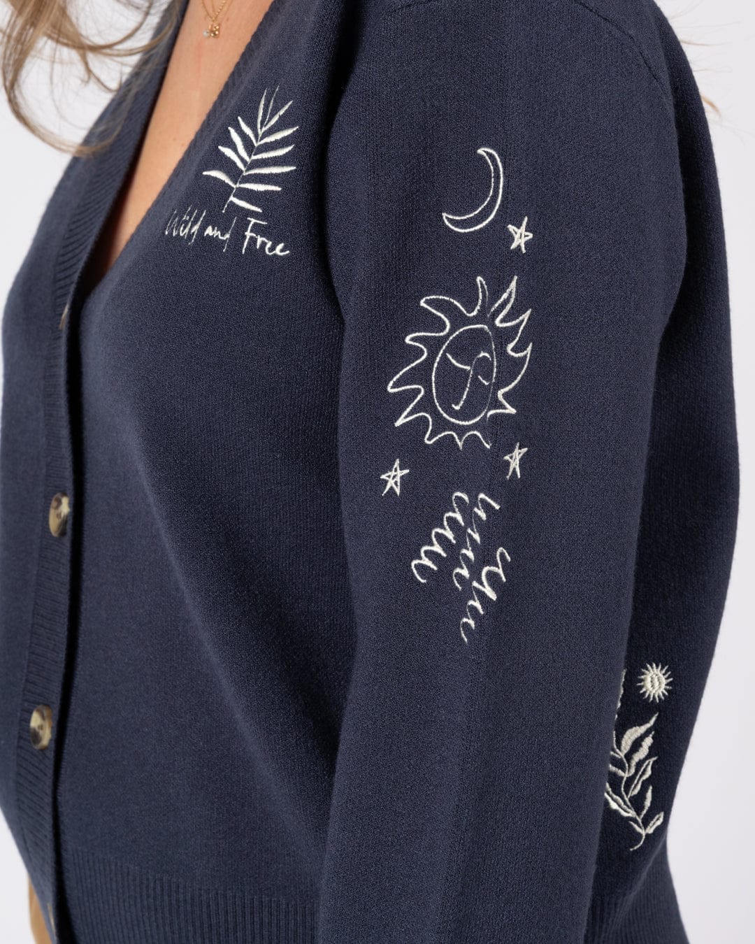 Saltrock Winter Serenity Womens Knitted Embroidered Cardigan in Blue