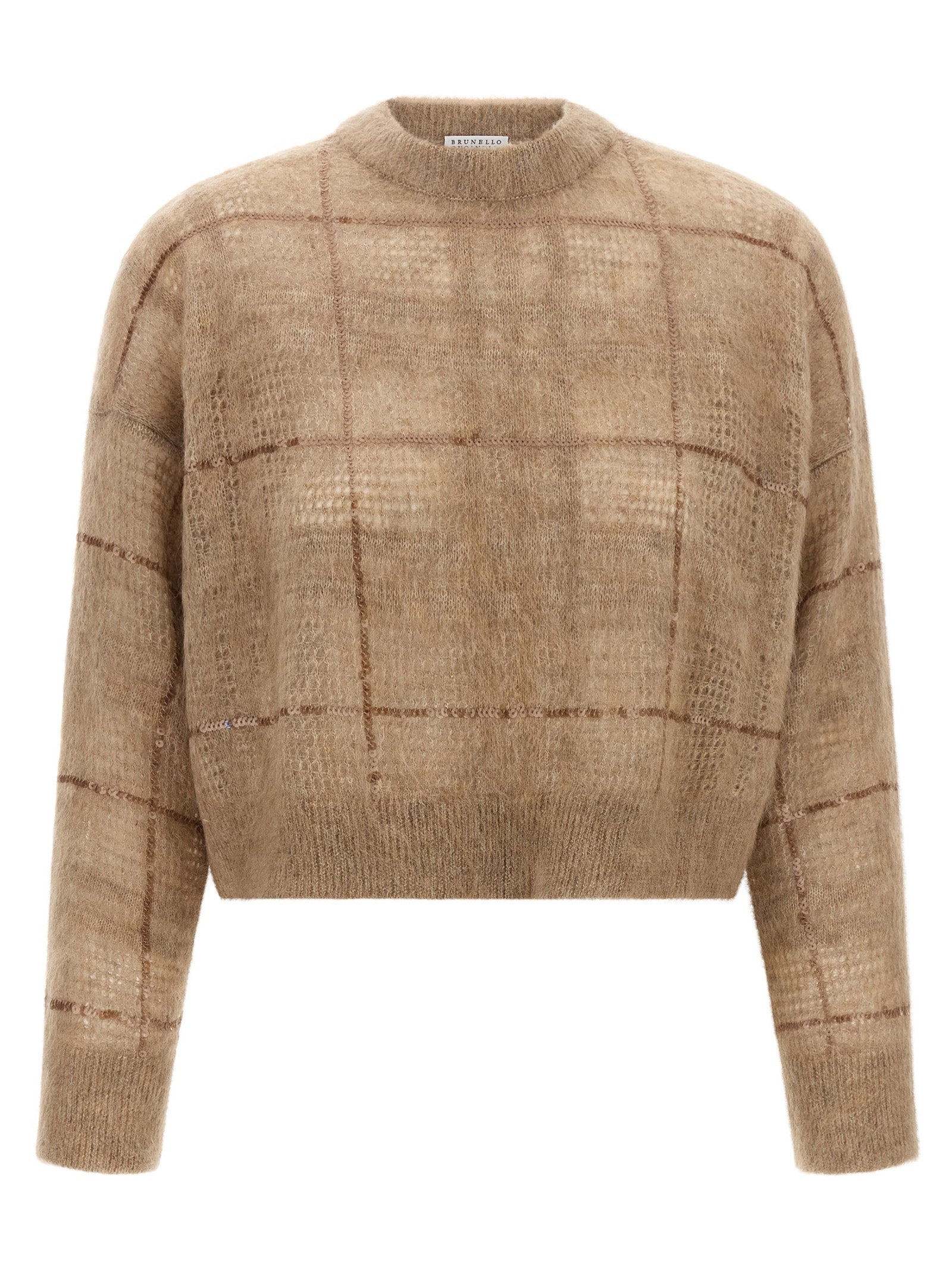 Mohair-Wool Check Sweater — Beige