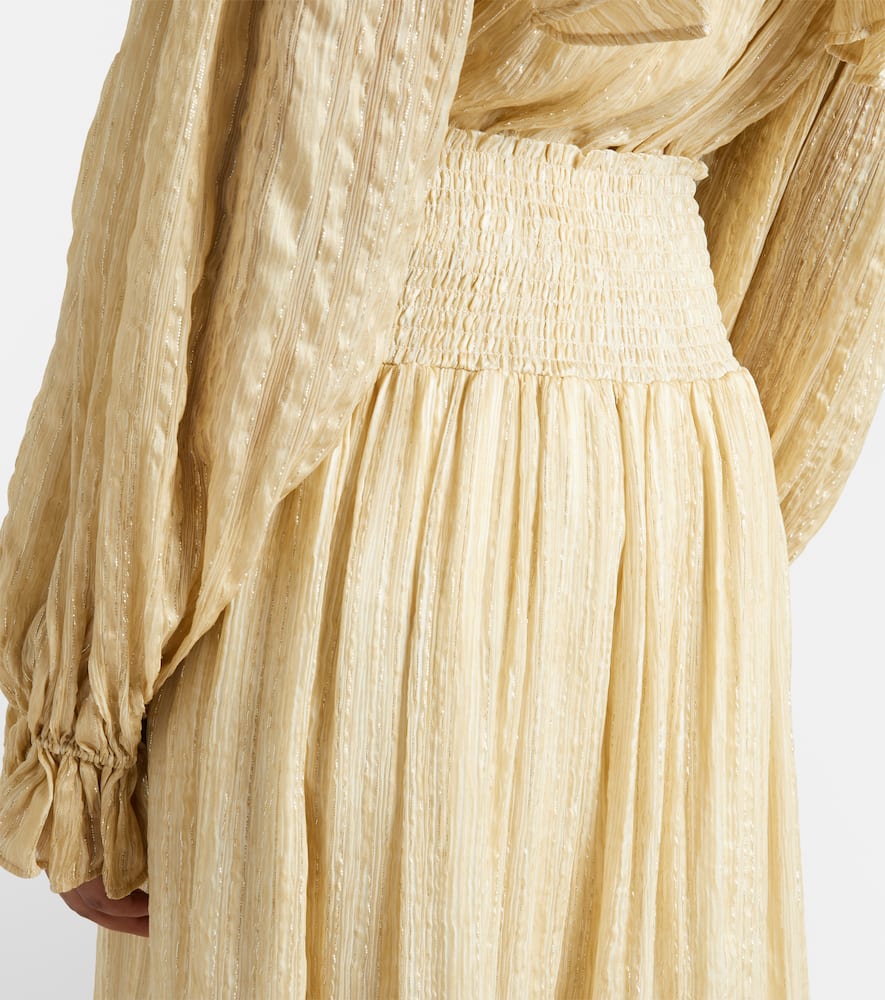 Gathered striped silk-blend maxi skirt