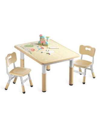 Kids Height Adjustable Table 2 Chairs Set With 31.5w Easy Clean Top