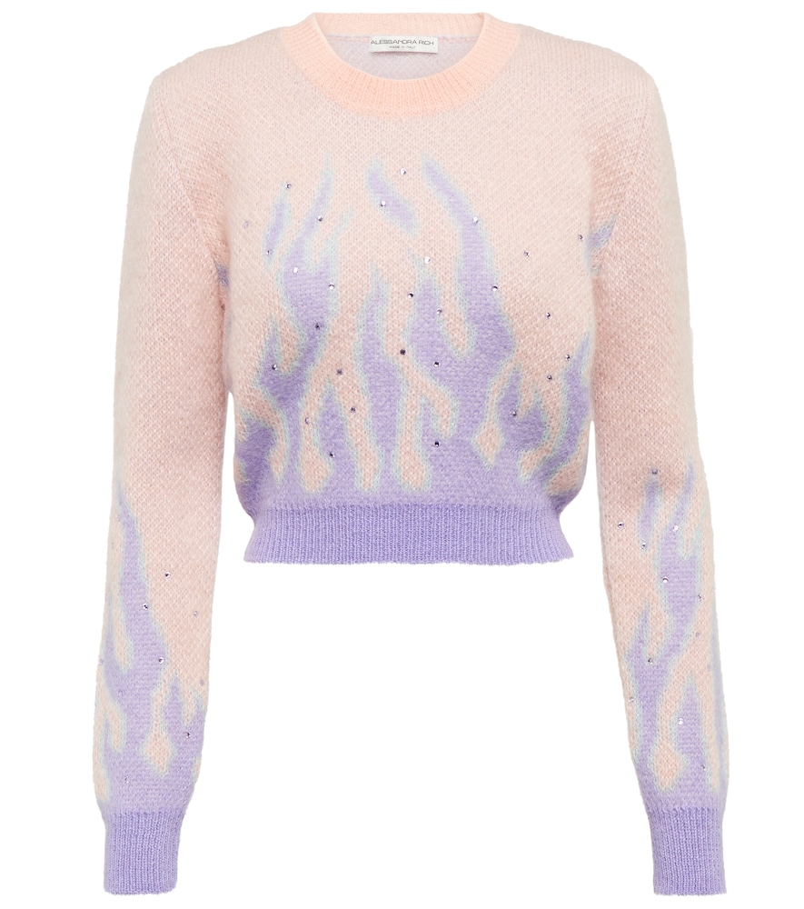 Embellished jacquard knit crop top