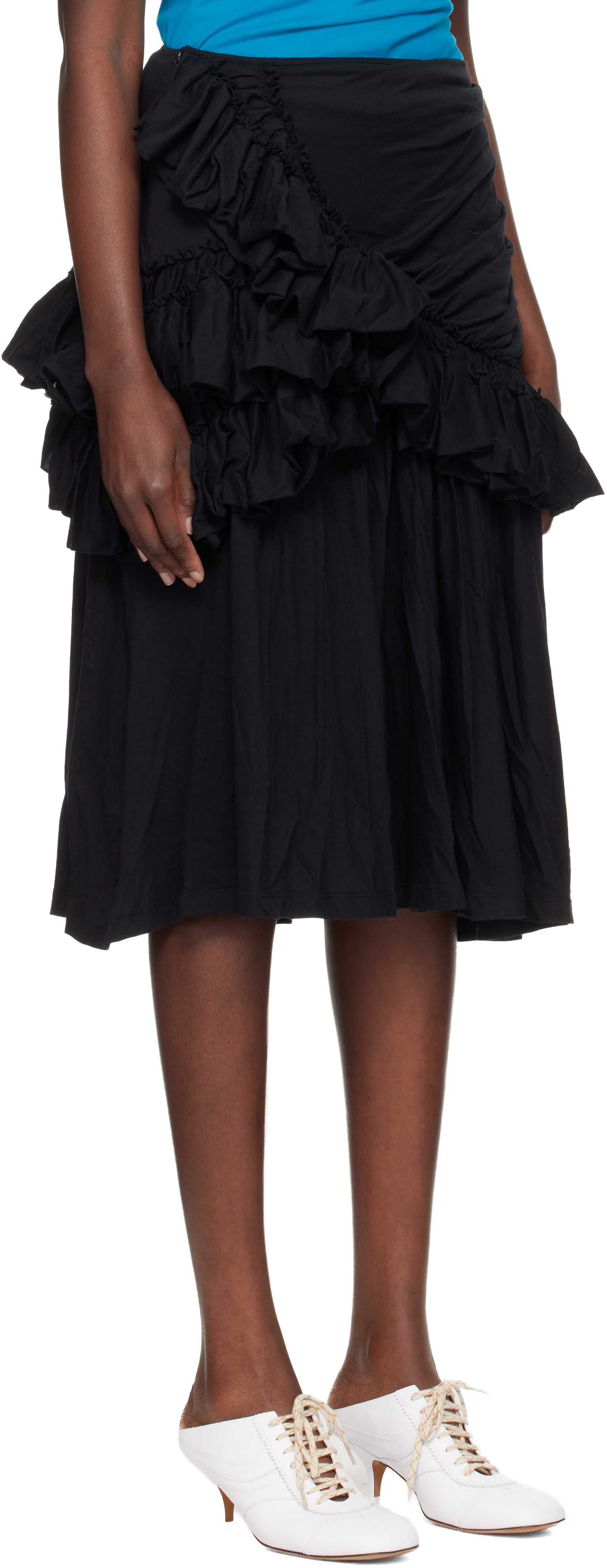 Black Ruffled Midi Skirt