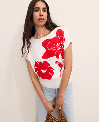 Ann Taylor Floral Jacquard Sweater Shell Top