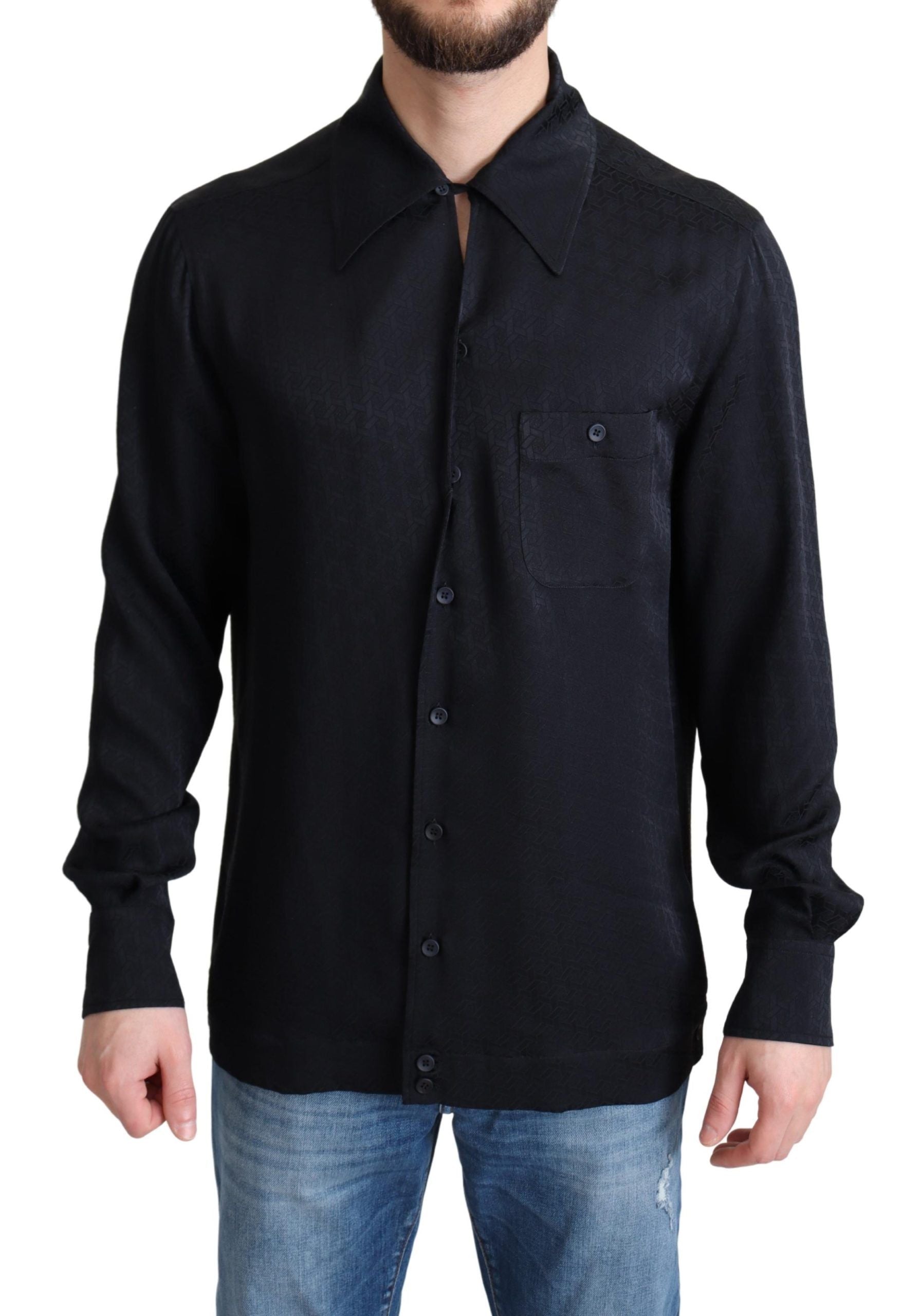 Jacquard Silk Shirt — Black